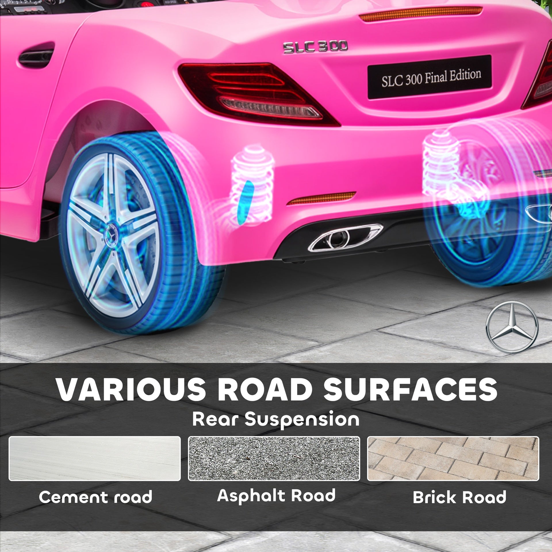 Aosom Mercedes SLC 300 Licensed Kids Electric Car with Remote Control, 12V Battery Powered Kids Ride on Car with Music, Lights, Suspension for 3-6 Years Old, Pink