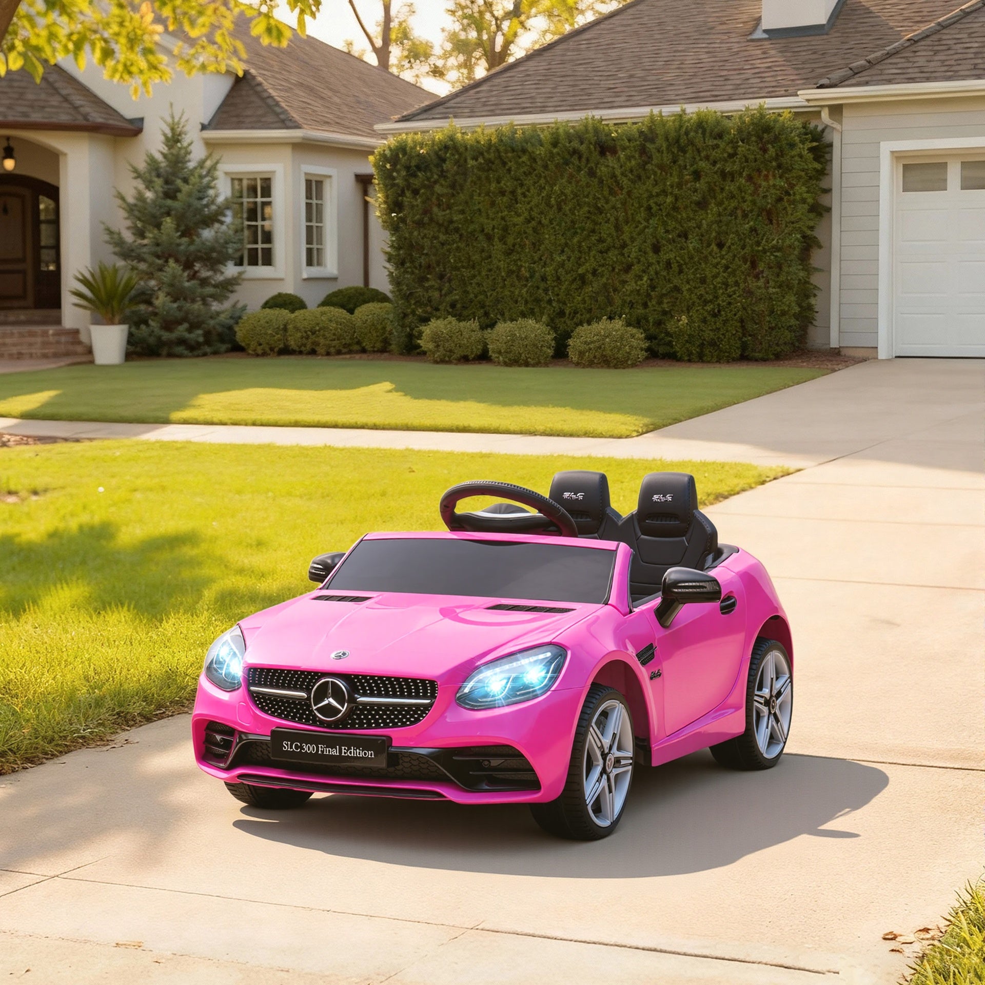 Aosom Mercedes SLC 300 Licensed Kids Electric Car with Remote Control, 12V Battery Powered Kids Ride on Car with Music, Lights, Suspension for 3-6 Years Old, Pink