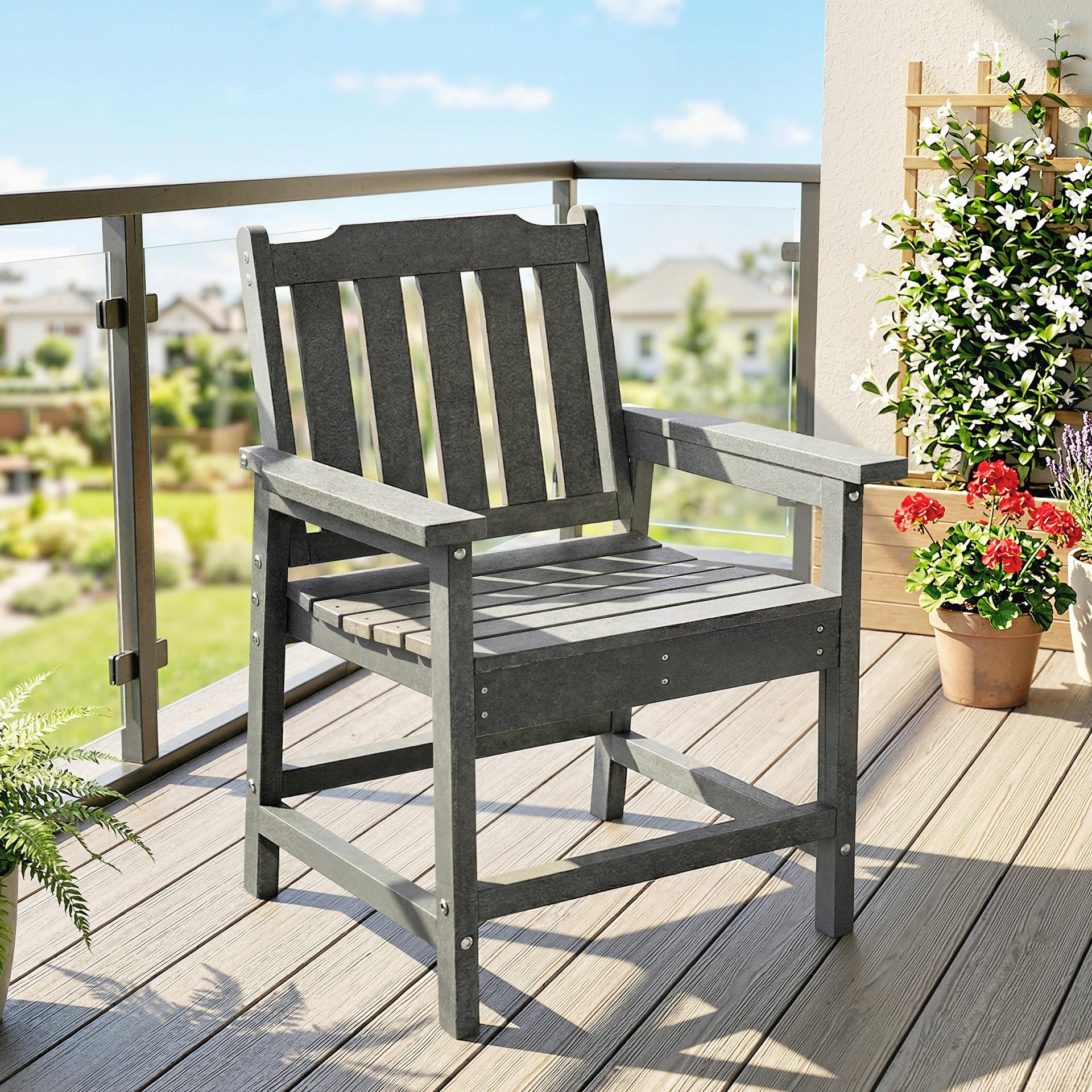 Outsunny All-Weather Patio Chair, HDPE Patio Dining Chair, Heavy Duty Wood-Like Outdoor Furniture for Garden, Backyard, Deck, Porch, Lawn, Gray