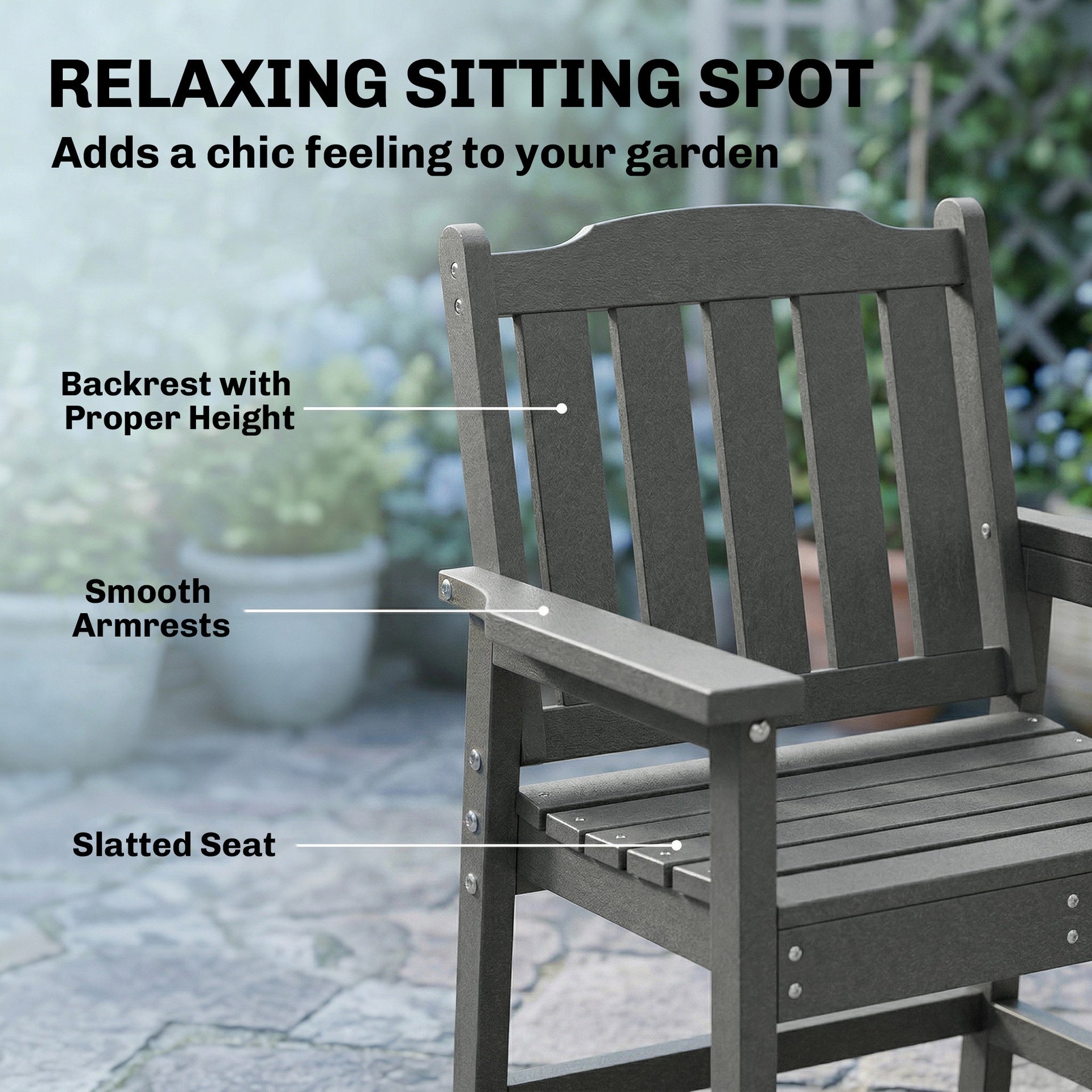 Outsunny All-Weather Patio Chair, HDPE Patio Dining Chair, Heavy Duty Wood-Like Outdoor Furniture for Garden, Backyard, Deck, Porch, Lawn, Gray