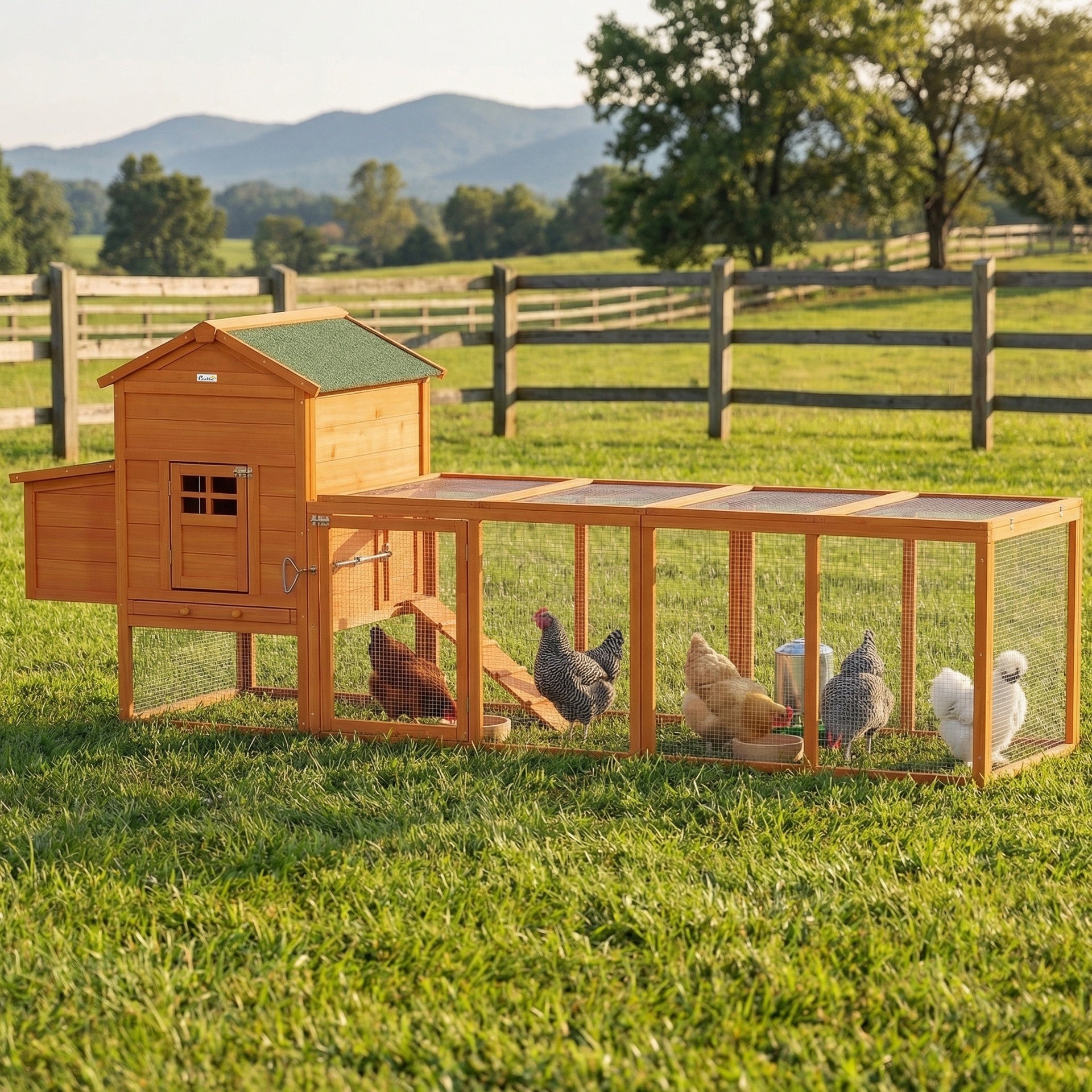 PawHut Extra Large Run Included Chicken Coop with Removable Tray Orange