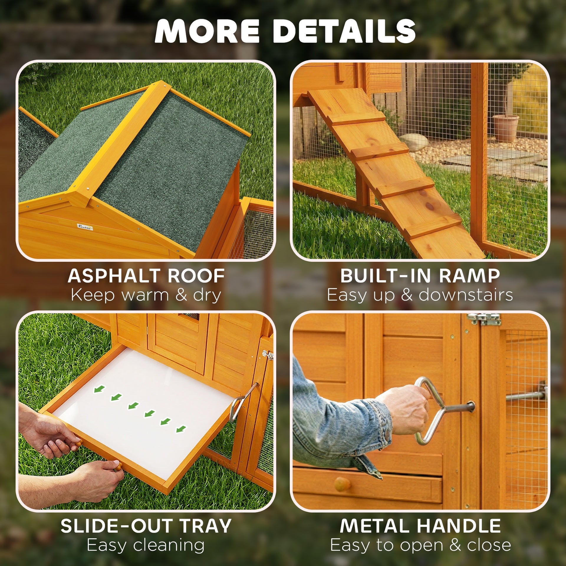 PawHut Extra Large Run Included Chicken Coop with Removable Tray Orange