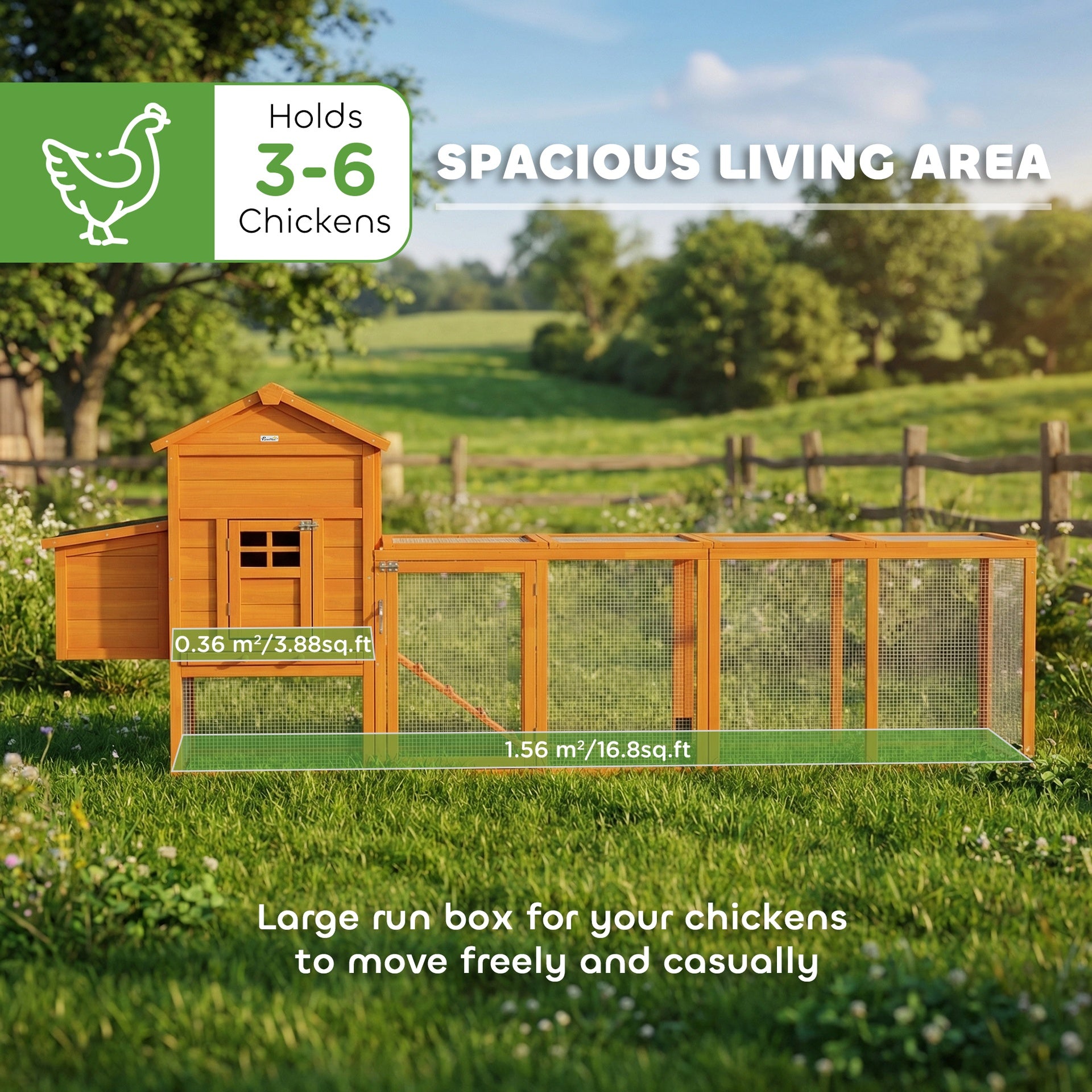 PawHut Extra Large Run Included Chicken Coop with Removable Tray Orange