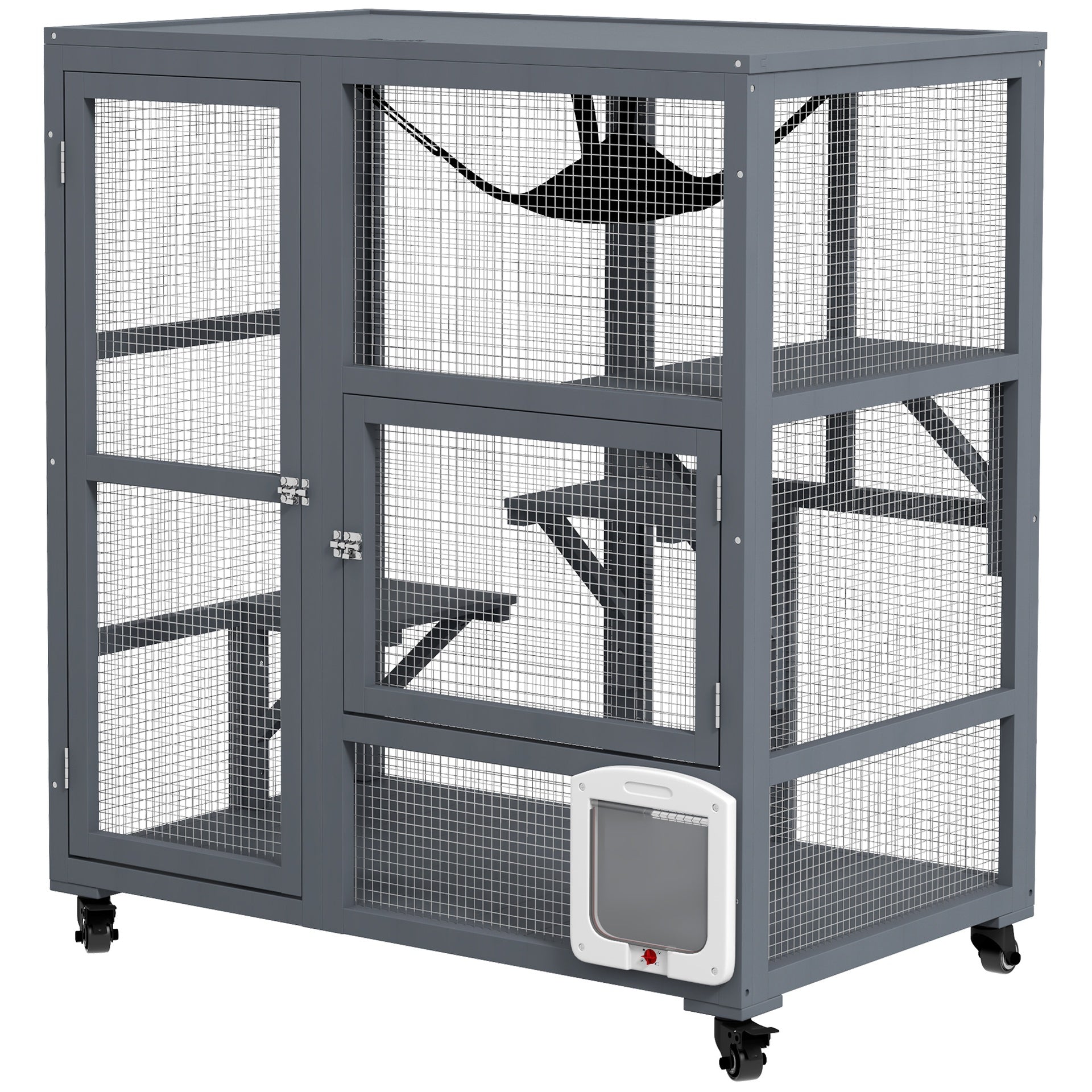 PawHut Cat House, Indoor Cat Enclosure on Wheels with Openable Top, 39"