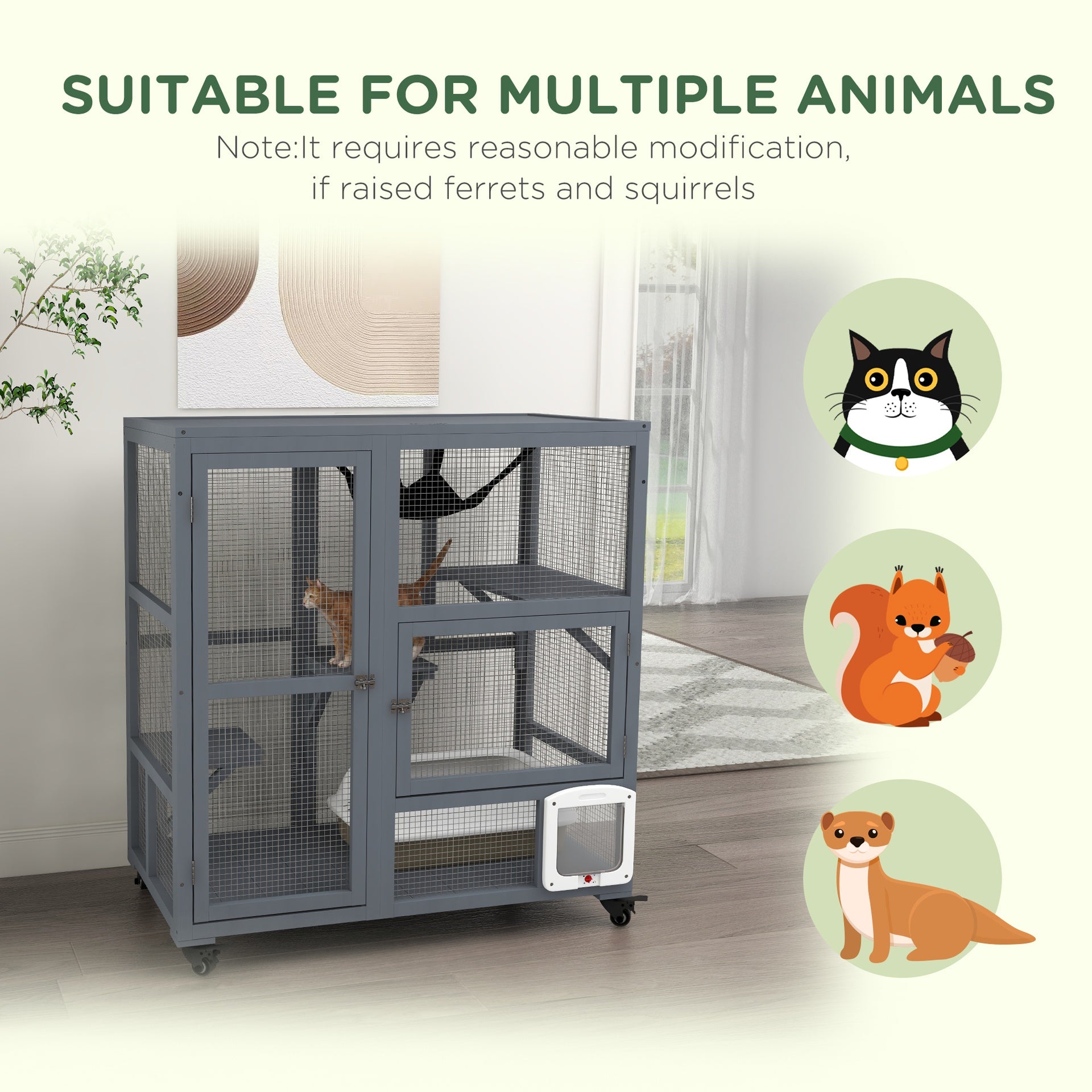 PawHut Cat House, Indoor Cat Enclosure on Wheels with Openable Top, 39"