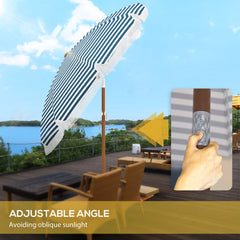 Outsunny 7 x 7 ft Outdoor Umbrella with Tilt, Vent, Patio Market Table Umbrella Parasol with Fringed Ruffles and Flounce, Blue