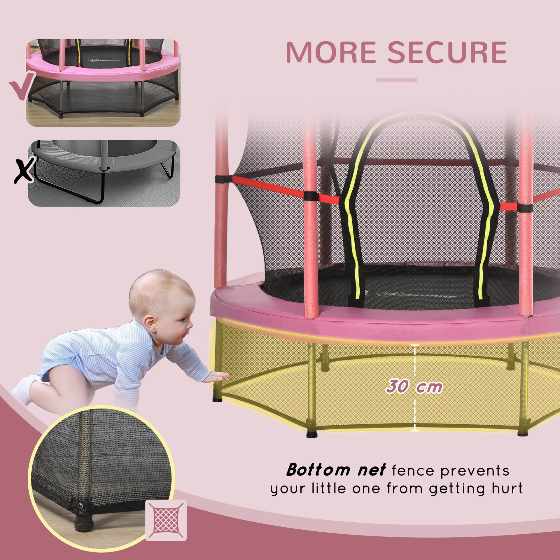 Outsunny Φ5FT Kids Trampoline with Enclosure Net for Age 3 to 6 Years Pink