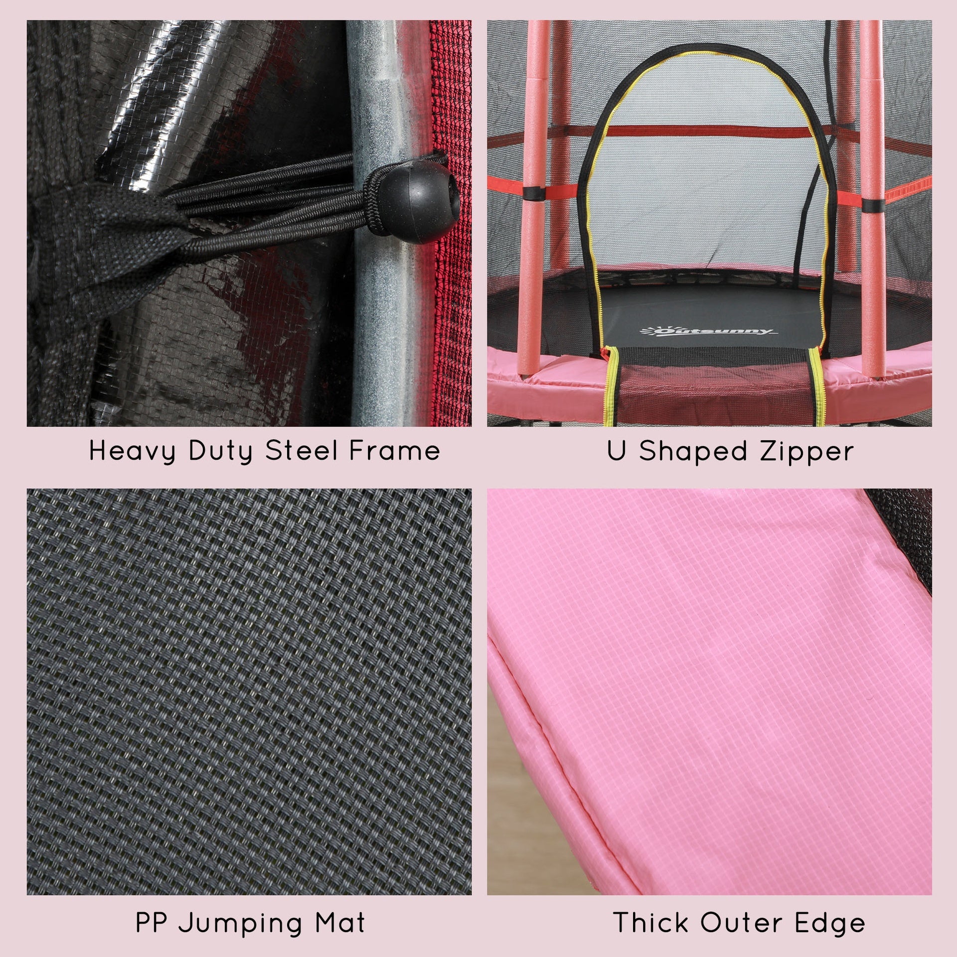Outsunny Φ5FT Kids Trampoline with Enclosure Net for Age 3 to 6 Years Pink