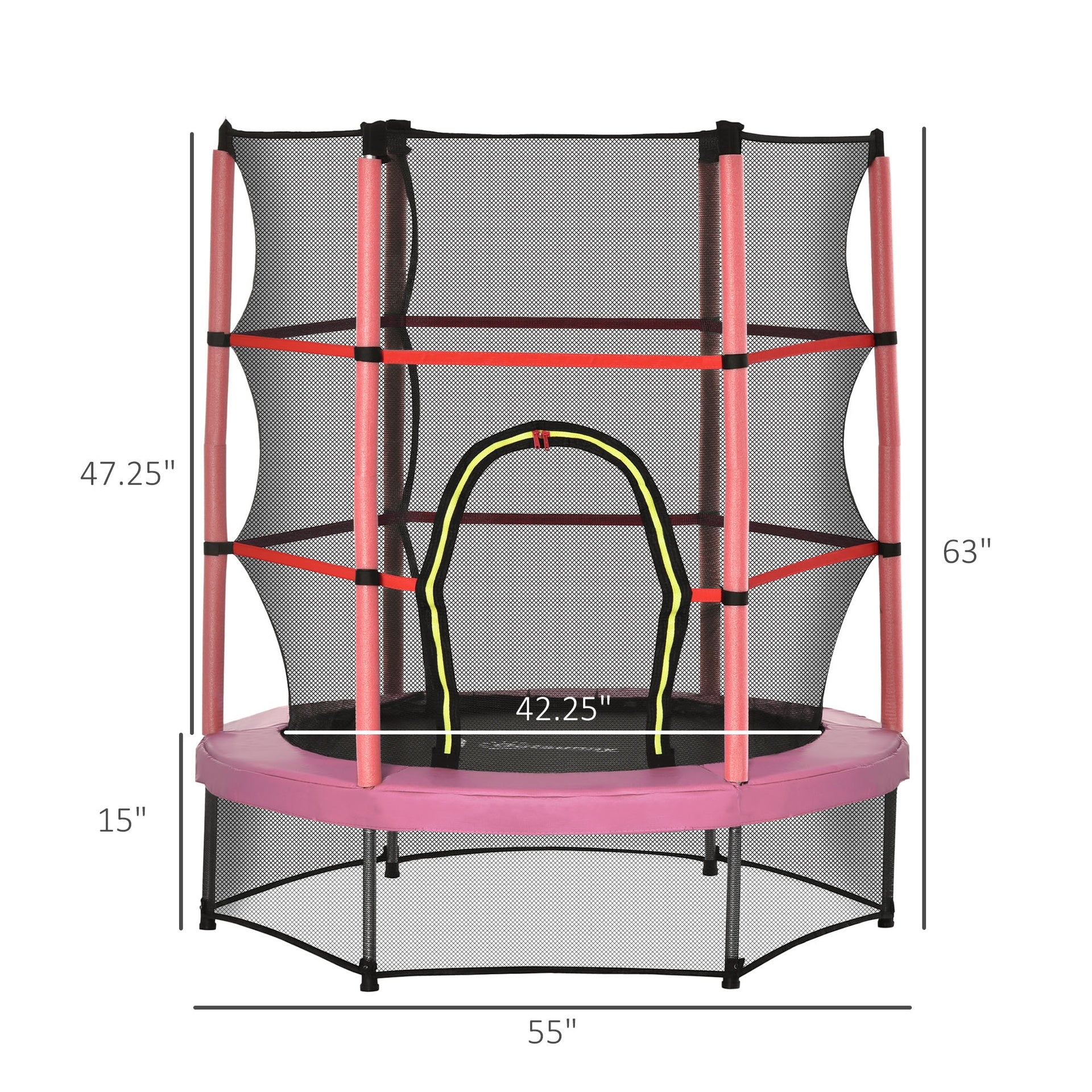 Outsunny Φ5FT Kids Trampoline with Enclosure Net for Age 3 to 6 Years Pink