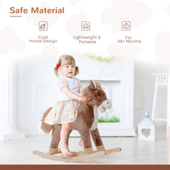 Qaba Kids Rocking Horse with Soft Plush Body, Wooden Base & Handle Grip for Years 3+
