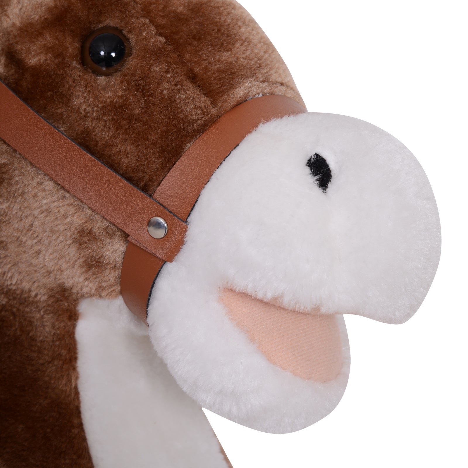 Qaba Kids Rocking Horse with Soft Plush Body, Wooden Base & Handle Grip for Years 3+