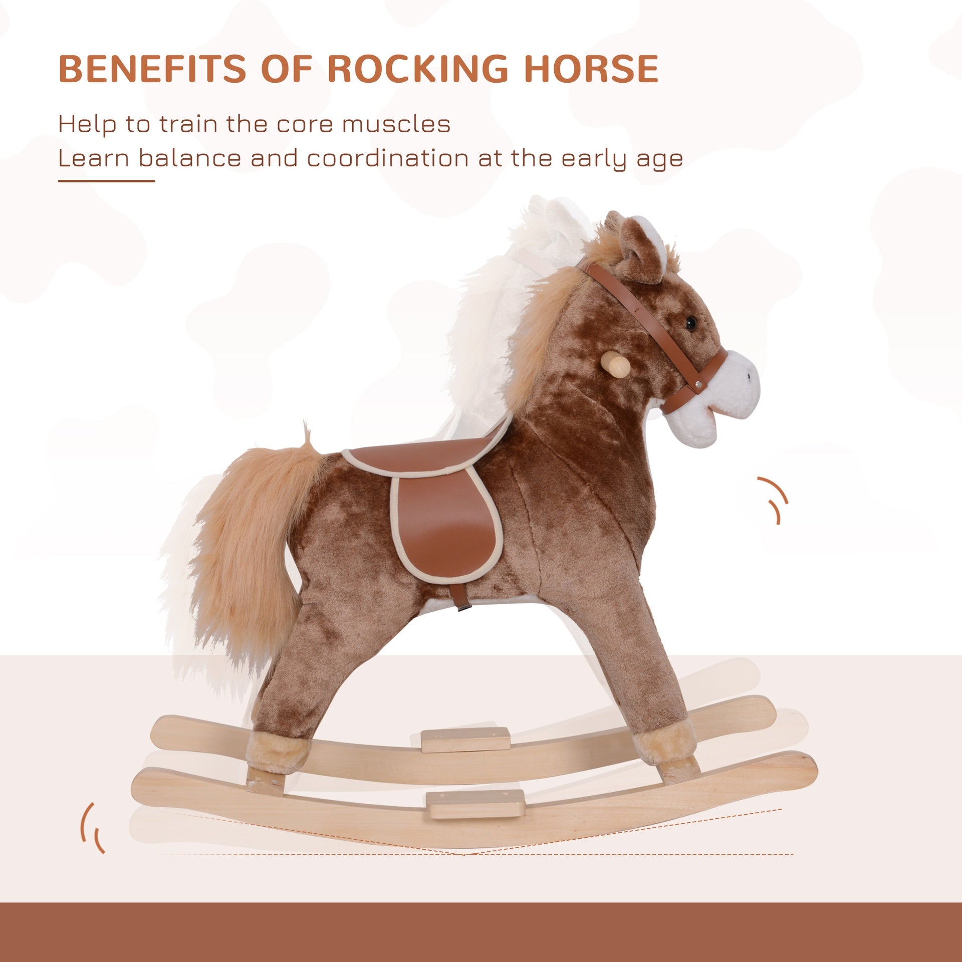 Qaba Kids Rocking Horse with Soft Plush Body, Wooden Base & Handle Grip for Years 3+