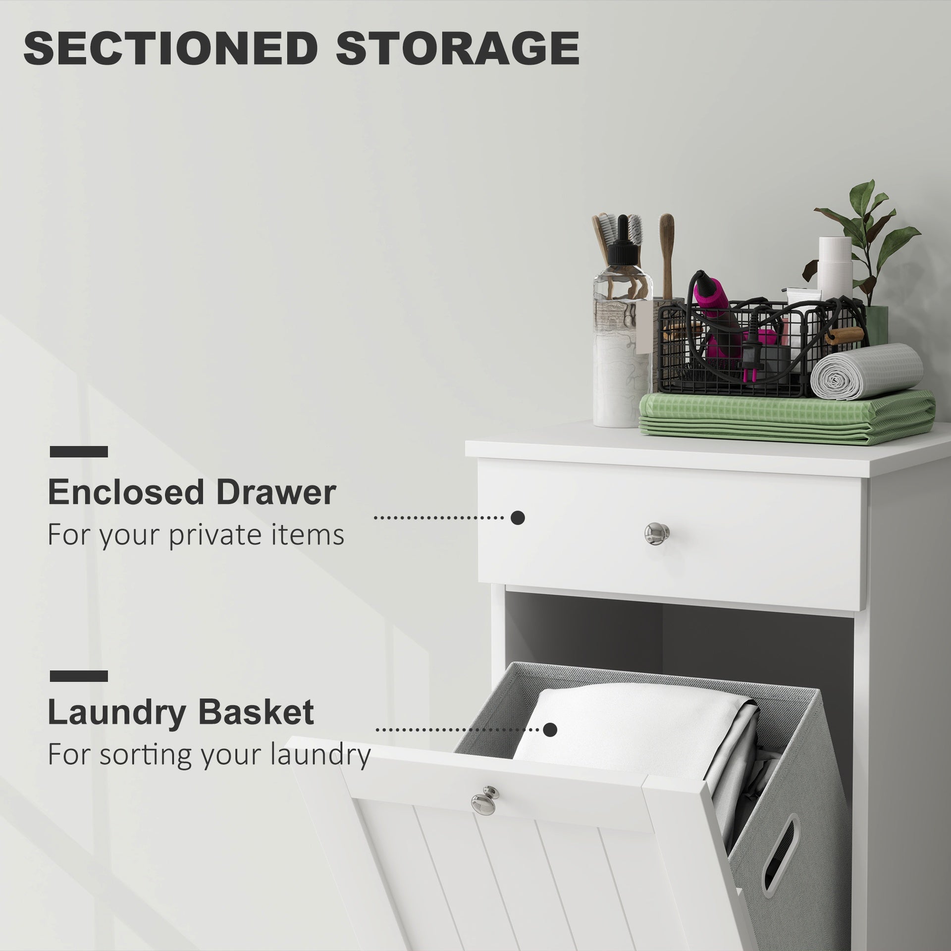 HOMCOM Laundry Hamper Cabinet, Laundry Cabinet with Tilt Out Laundry Basket and Drawer, White