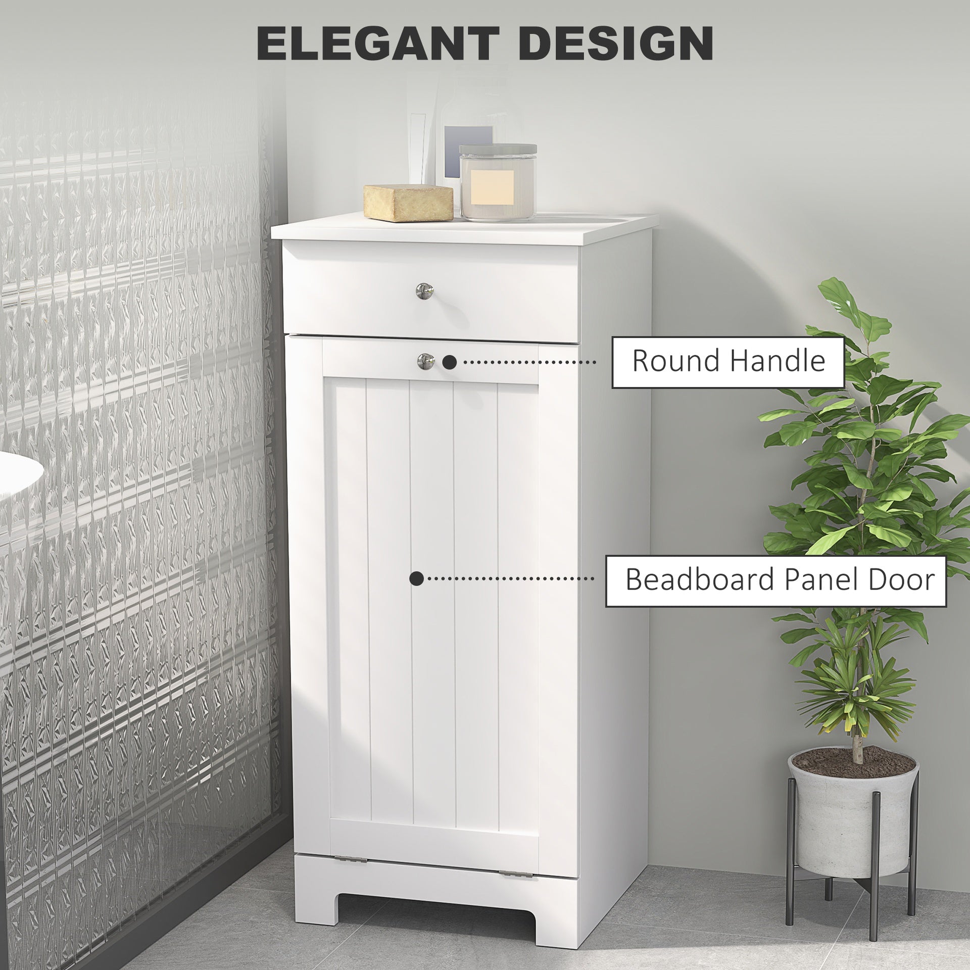 HOMCOM Laundry Hamper Cabinet, Laundry Cabinet with Tilt Out Laundry Basket and Drawer, White