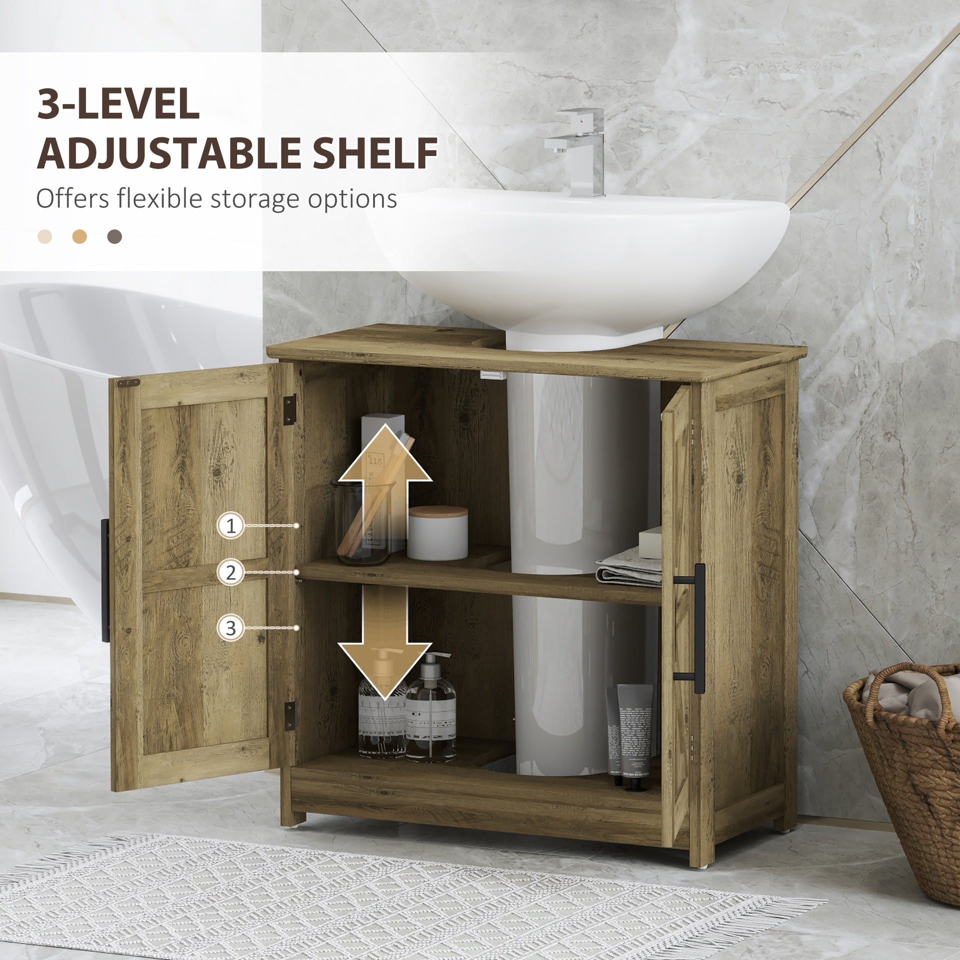 HOMCOM Farmhouse Pedestal Sink Storage Cabinet, Bathroom Sink Cabinet with 2 Barn Doors and Adjustable Shelf, Light Gray