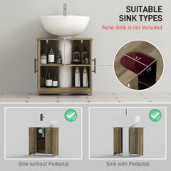 HOMCOM Farmhouse Pedestal Sink Storage Cabinet, Bathroom Sink Cabinet with 2 Barn Doors and Adjustable Shelf, Light Gray