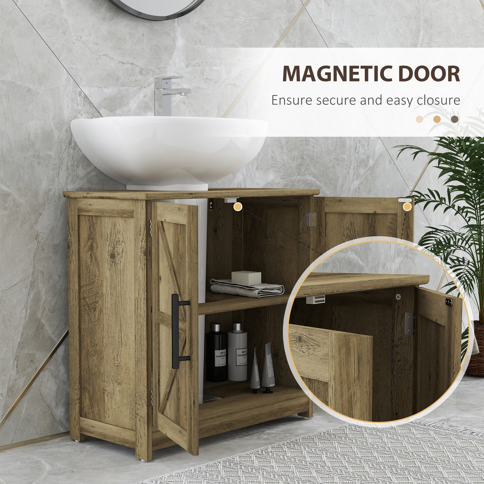 HOMCOM Farmhouse Pedestal Sink Storage Cabinet, Bathroom Sink Cabinet with 2 Barn Doors and Adjustable Shelf, Light Gray