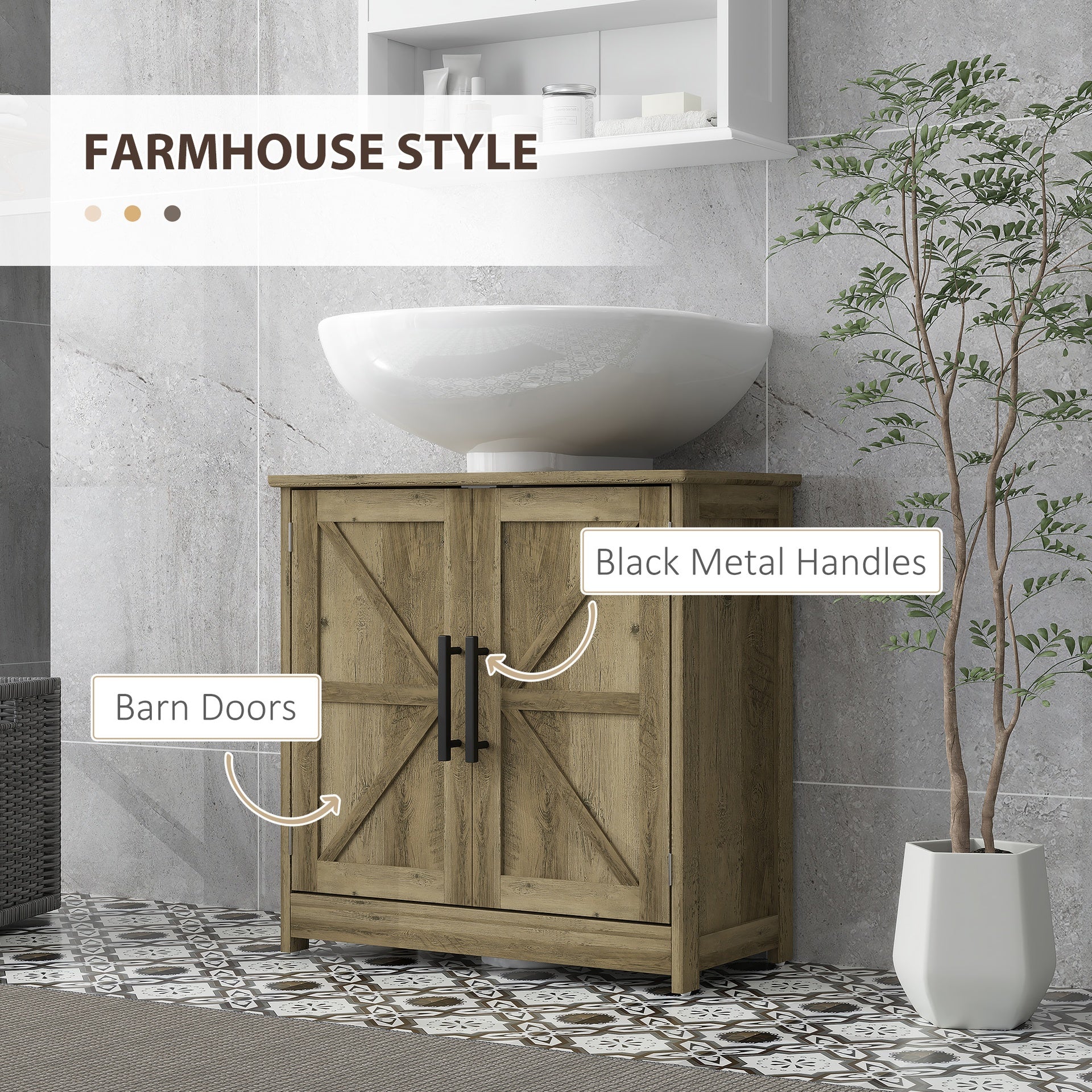 HOMCOM Farmhouse Pedestal Sink Storage Cabinet, Bathroom Sink Cabinet with 2 Barn Doors and Adjustable Shelf, Light Gray