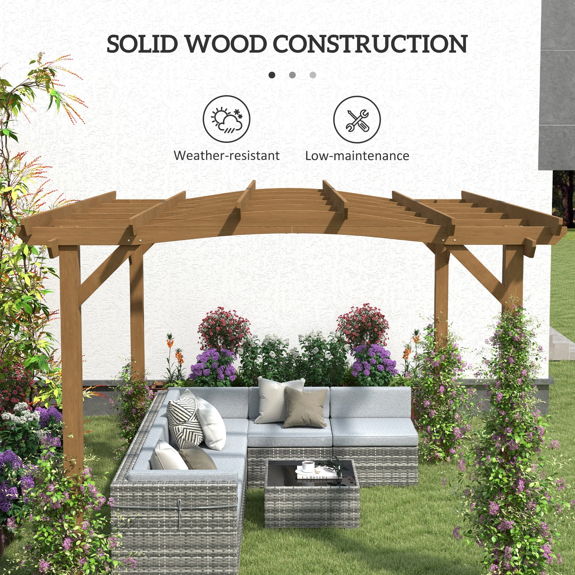 Outsunny 10' x 12' Wood Pergola, Outdoor Gazebo Grape Trellis with Arched Roof for Climbing Plant Support, Dark Brown