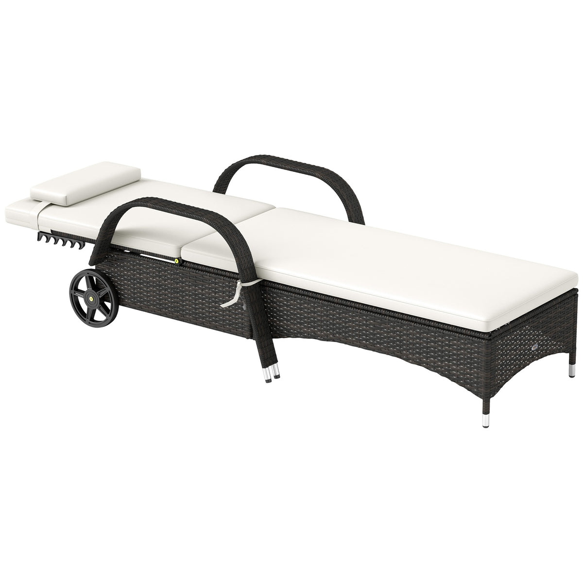 Outsunny Outdoor Chaise Lounge, 5-Level Adjustable Backrest Rattan Pool Lounge Chair with Wheels, Cushion & Headrest, Cream