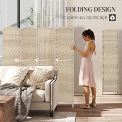 HOMCOM Folding Room Divider Screen 4 Panel 6' Tall Privacy Screen Freestanding Wood Partition for Home Office, Washed Oak