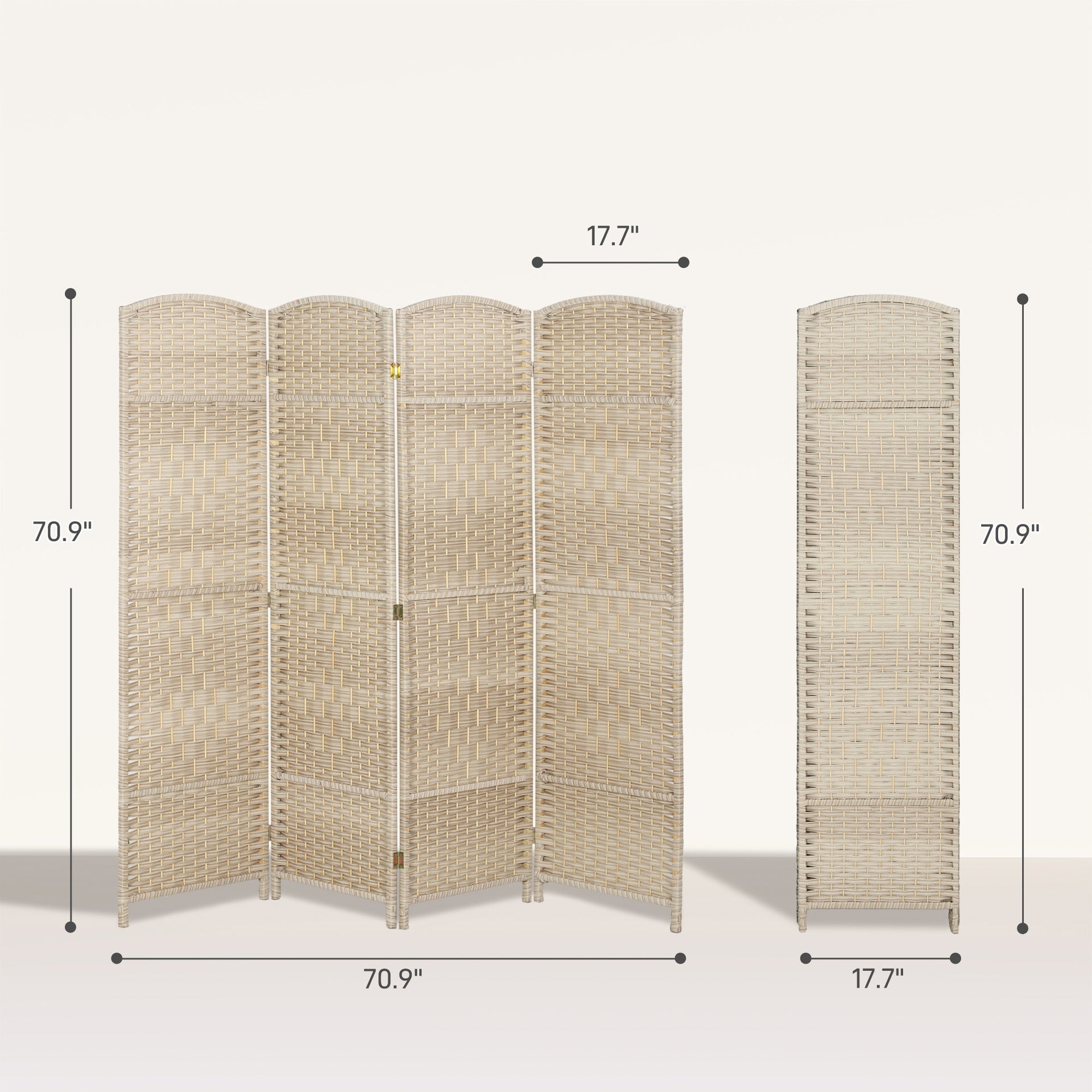 HOMCOM Folding Room Divider Screen 4 Panel 6' Tall Privacy Screen Freestanding Wood Partition for Home Office, Washed Oak
