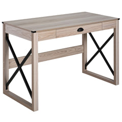 HOMCOM 44 inch Home Office Computer Desk, Rustic Writing Desk, Farmhouse Workstation with Storage Drawer, X-Frame
