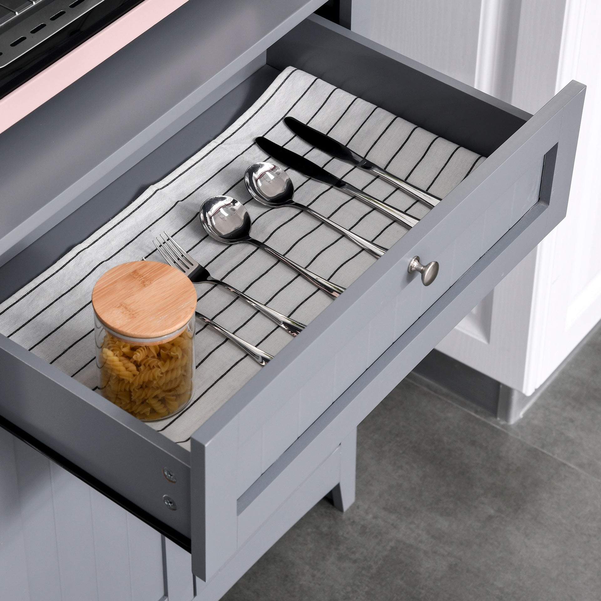 HOMCOM Elegant Buffet with Hutch, Kitchen Pantry Storage Cabinet with Framed Glass Door Drawer and Microwave Space, Gray
