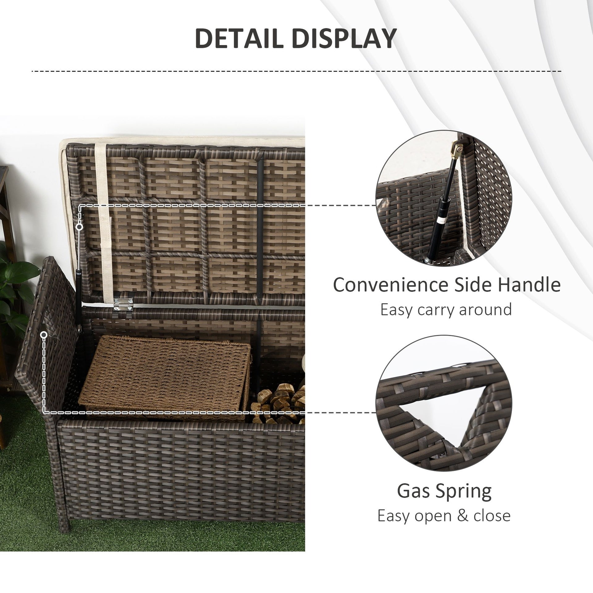 Outsunny 29 Gallon Patio Wicker Storage Bench, Outdoor PE Rattan Furniture, 2-In-1 Large Capacity Rectangle Garden Storage Box with Handles and Cushion, Red