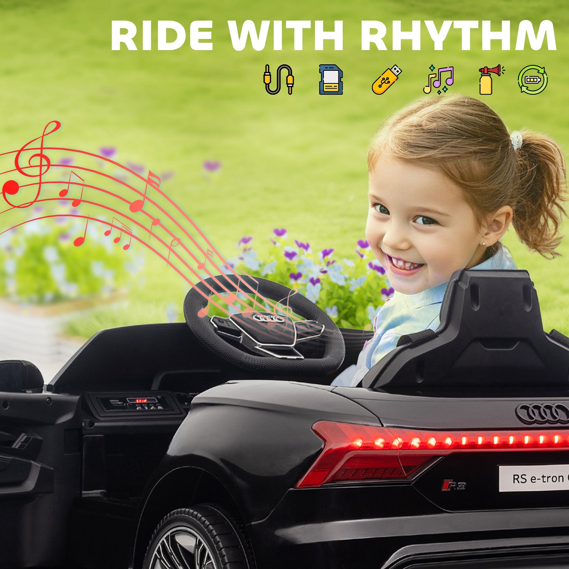 Aosom Licensed Audi RS e-tron GT 12V Ride On Car Truck for Kids, Electric Car Ride On Vehicle w/Parent Remote Control, Music, Lights, for Toddlers, Black