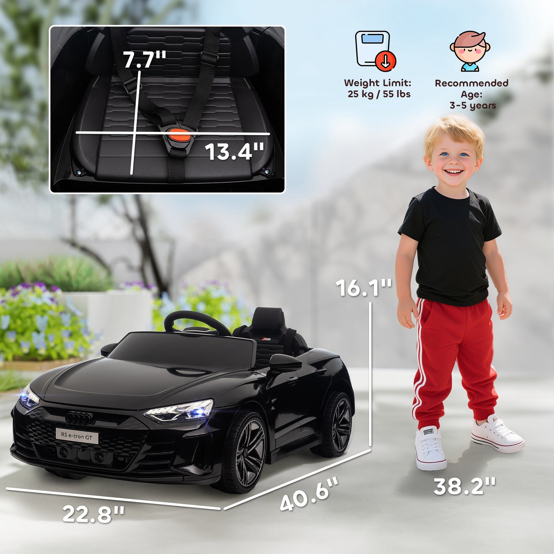 Aosom Licensed Audi RS e-tron GT 12V Ride On Car Truck for Kids, Electric Car Ride On Vehicle w/Parent Remote Control, Music, Lights, for Toddlers, Black