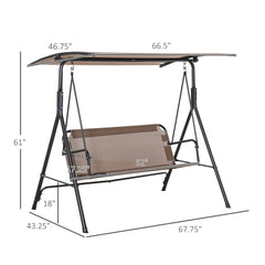 Outsunny 2-Seater Patio Swing Chair, Outdoor Adjustable Canopy Porch Swing with Armrests, Texeline Fabric and Steel Frame, Brown