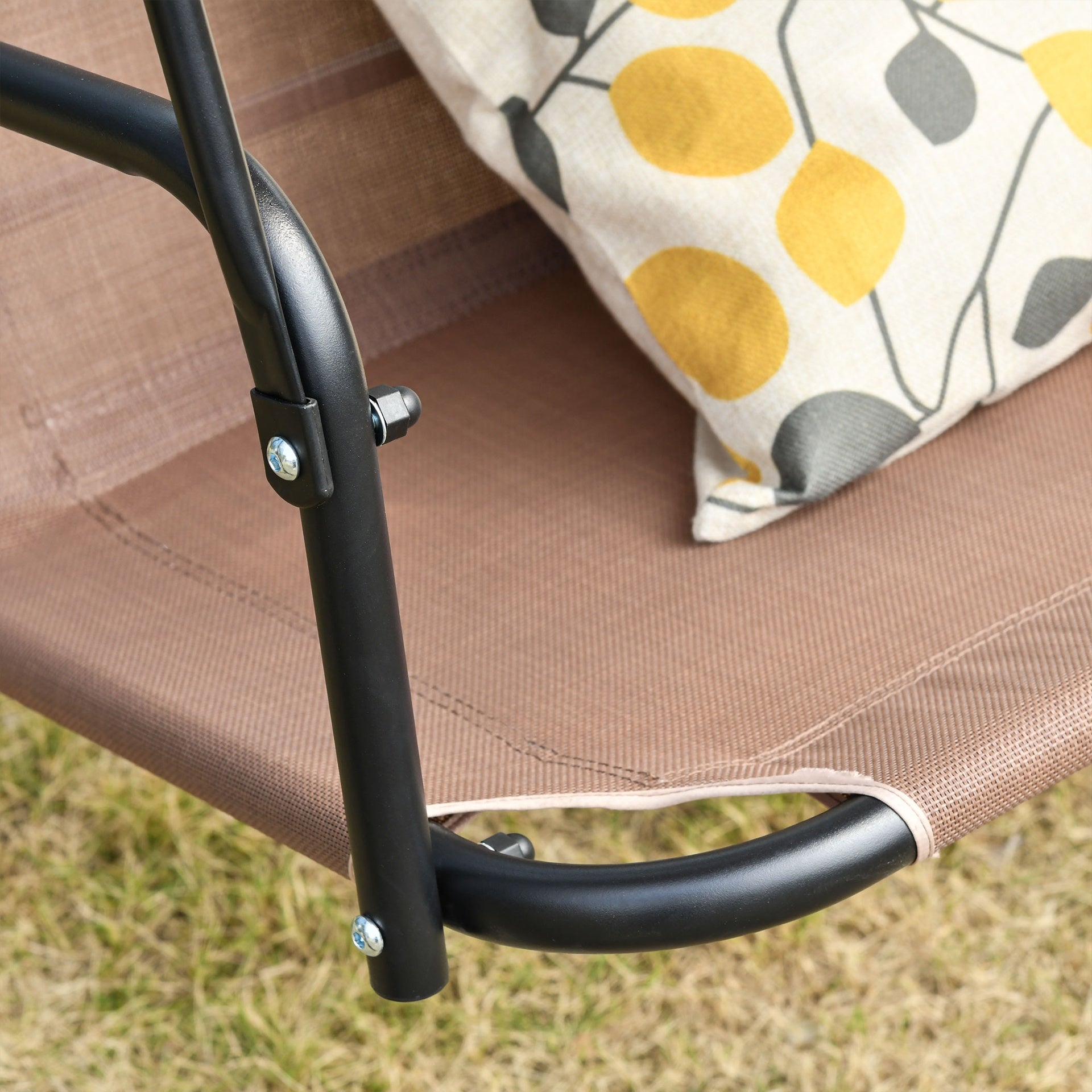 Outsunny 2-Seater Patio Swing Chair, Outdoor Adjustable Canopy Porch Swing with Armrests, Texeline Fabric and Steel Frame, Brown