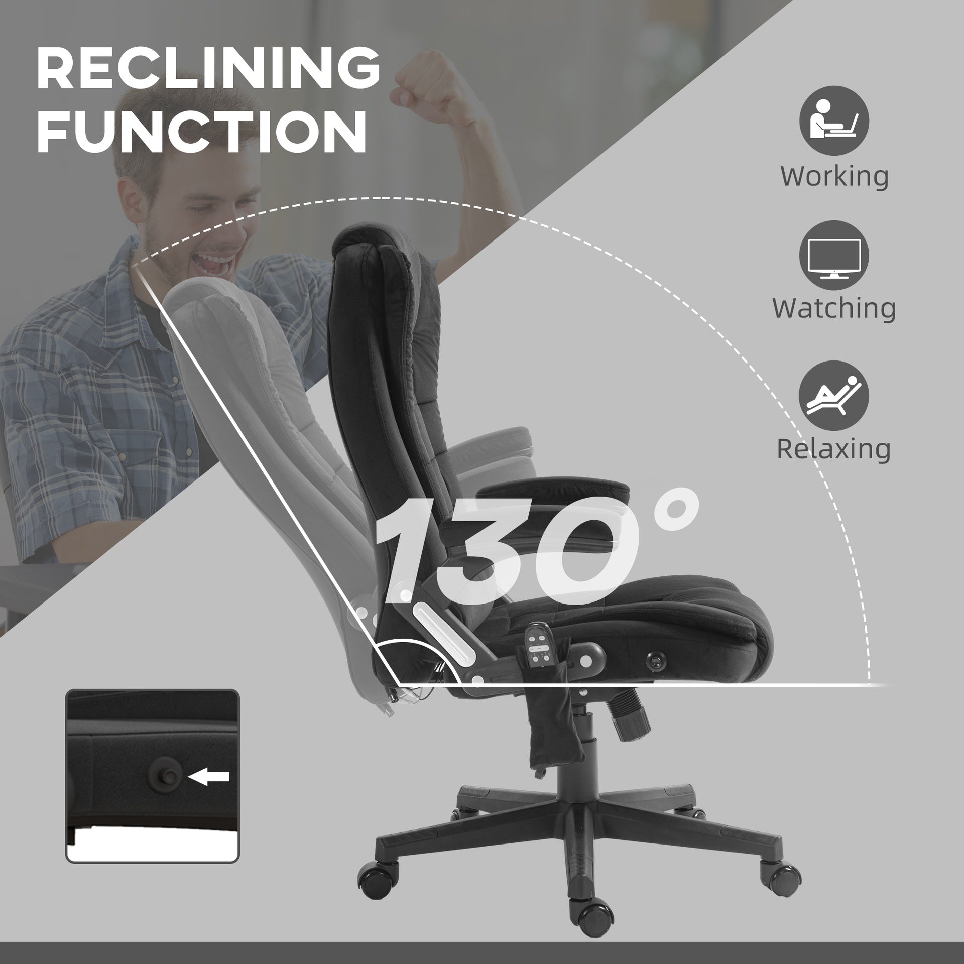 HOMCOM 6 Point Executive Office Chair with Heat, Velvet High Back Vibrating Massage Office Chair, Black