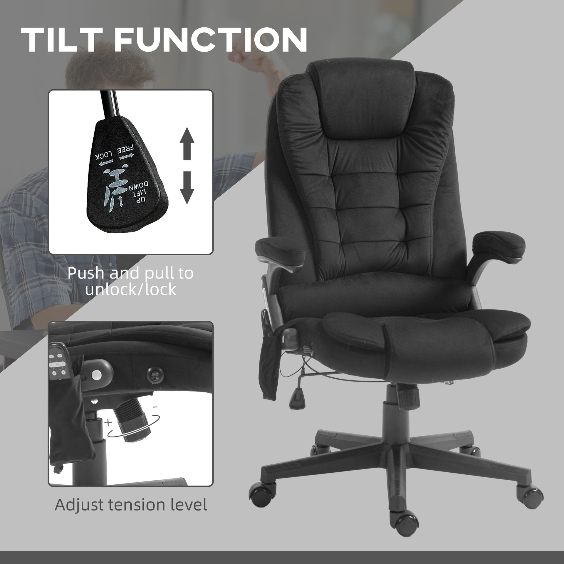 HOMCOM 6 Point Executive Office Chair with Heat, Velvet High Back Vibrating Massage Office Chair, Black