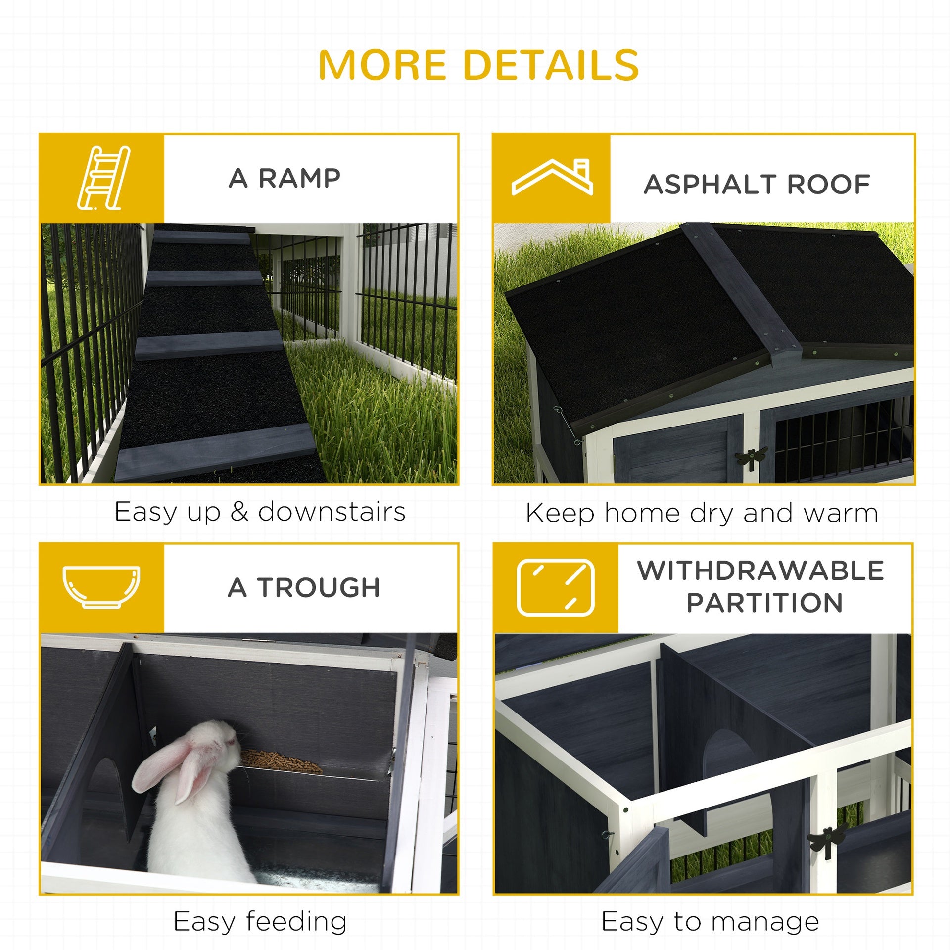 PawHut 2 Level 59" Outdoor Rabbit Hutch with Openable Top, Dark Gray