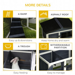 PawHut 2 Level 59" Outdoor Rabbit Hutch with Openable Top, Dark Gray