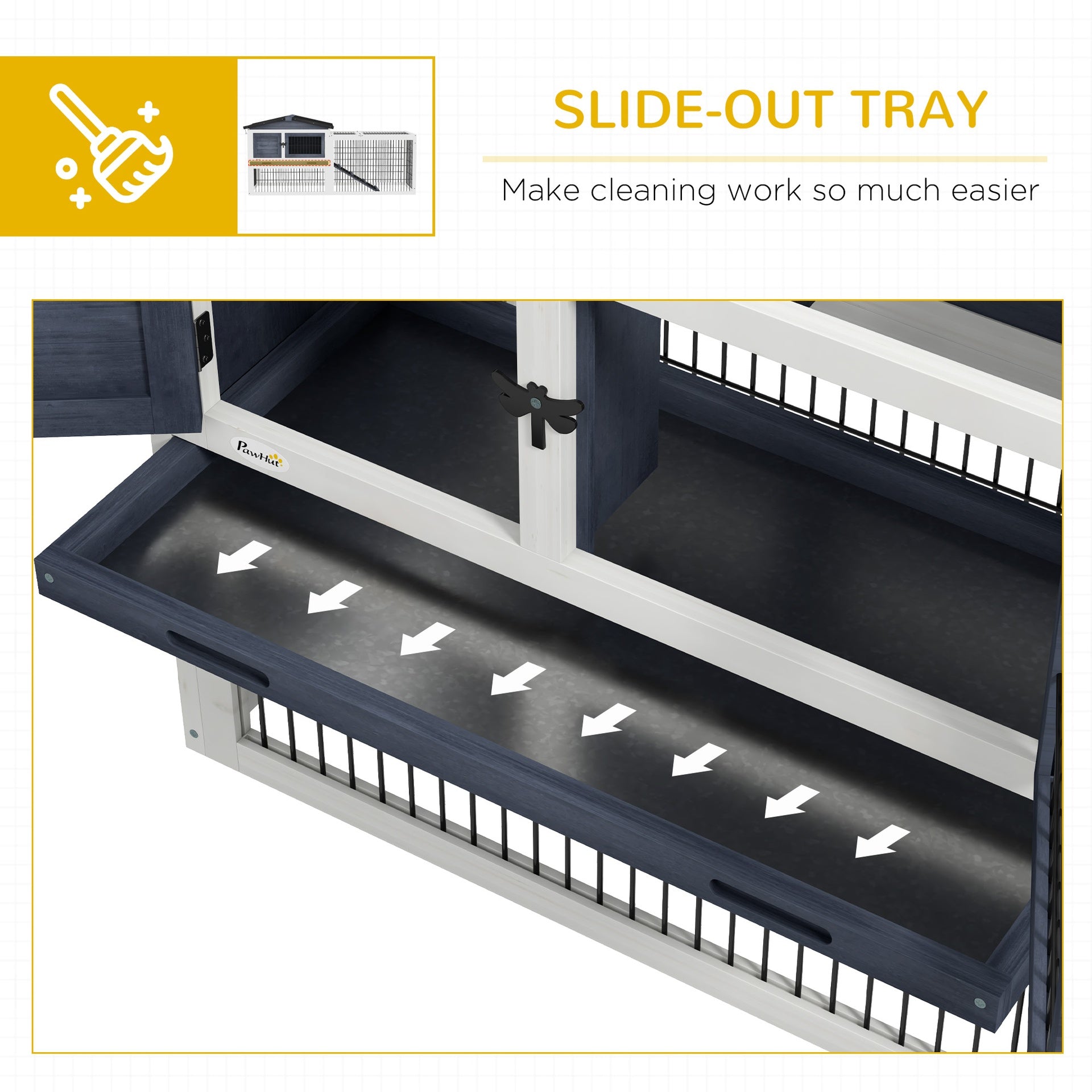PawHut 2 Level 59" Outdoor Rabbit Hutch with Openable Top, Dark Gray