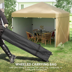 Outsunny 10' x 10' Pop Up Canopy with Sidewalls, Weight Bags and Carry Bag, Height Adjustable Tent for Parties, Beige