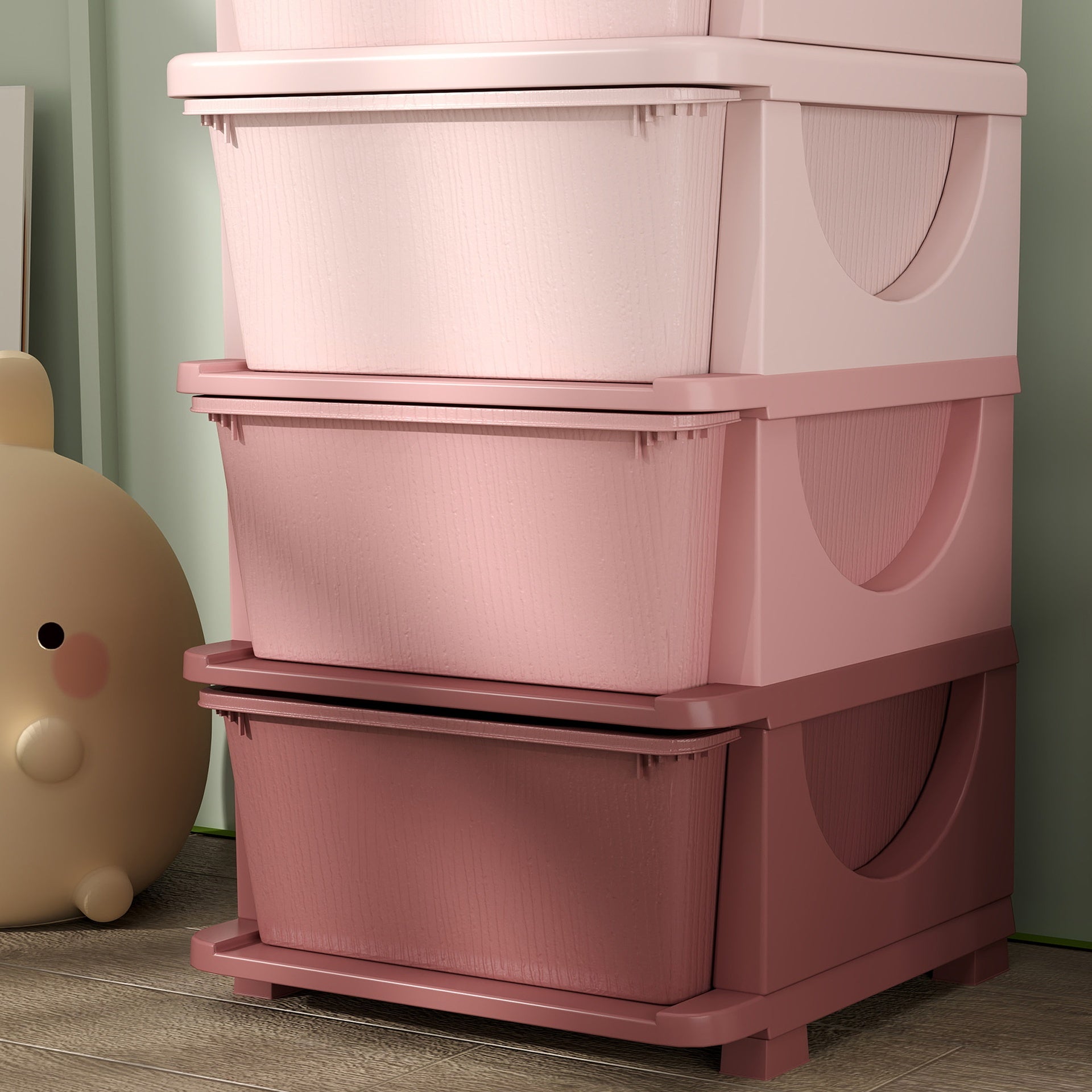 Qaba 30" 4 Tier Kids Storage Unit Dresser Tower w/ 4 Drawers, Pink