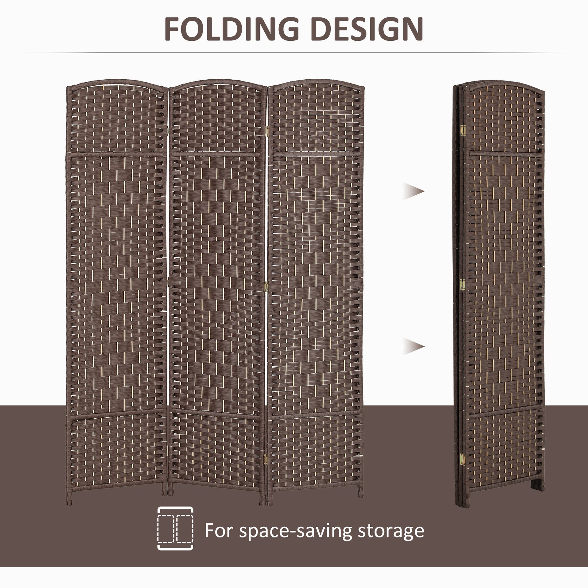 HOMCOM Folding Room Divider Screen 3 Panel 6' Tall Privacy Screen Freestanding Wood Partition for Home Office, Brown
