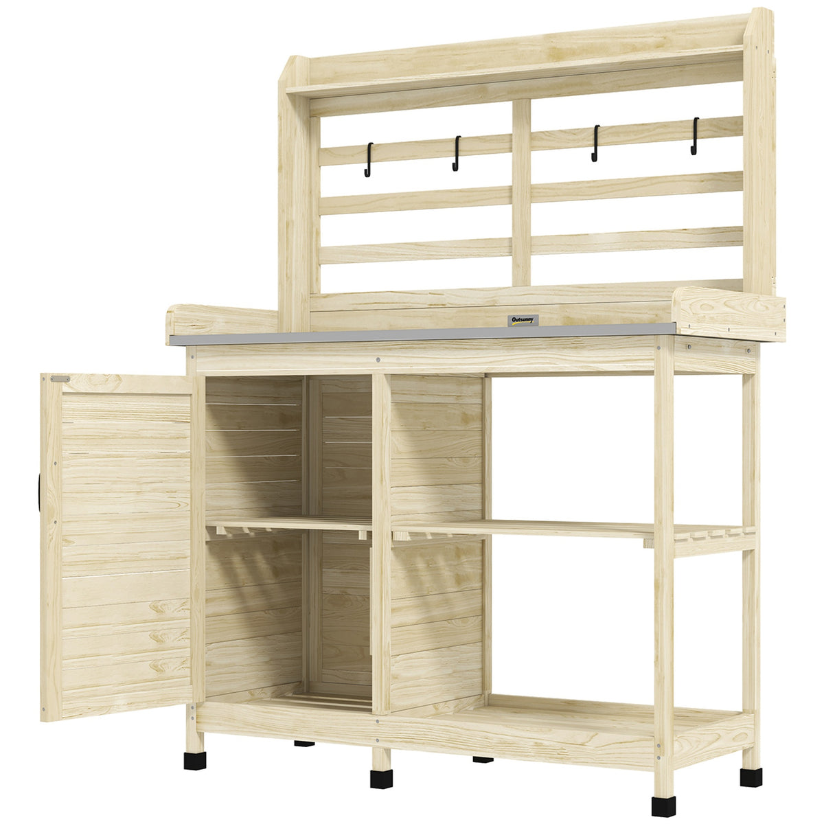 Outsunny Wooden Potting Bench with Storage, Sink, Water Tap for Backyard, Patio, Balcony, Natural