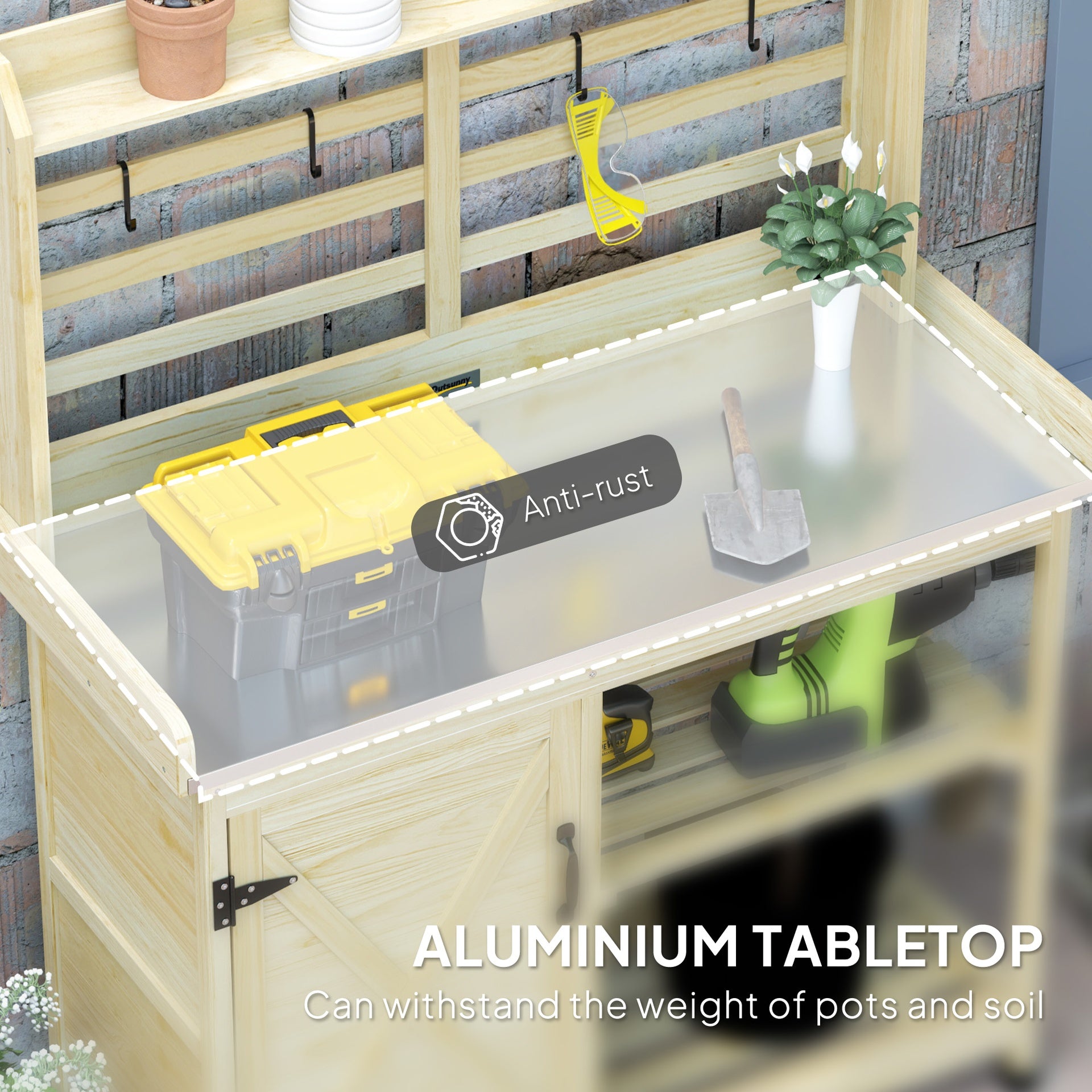 Outsunny Wooden Potting Bench with Storage, Sink, Water Tap for Backyard, Patio, Balcony, Natural
