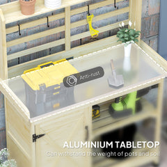 Outsunny Wooden Potting Bench with Storage, Sink, Water Tap for Backyard, Patio, Balcony, Natural