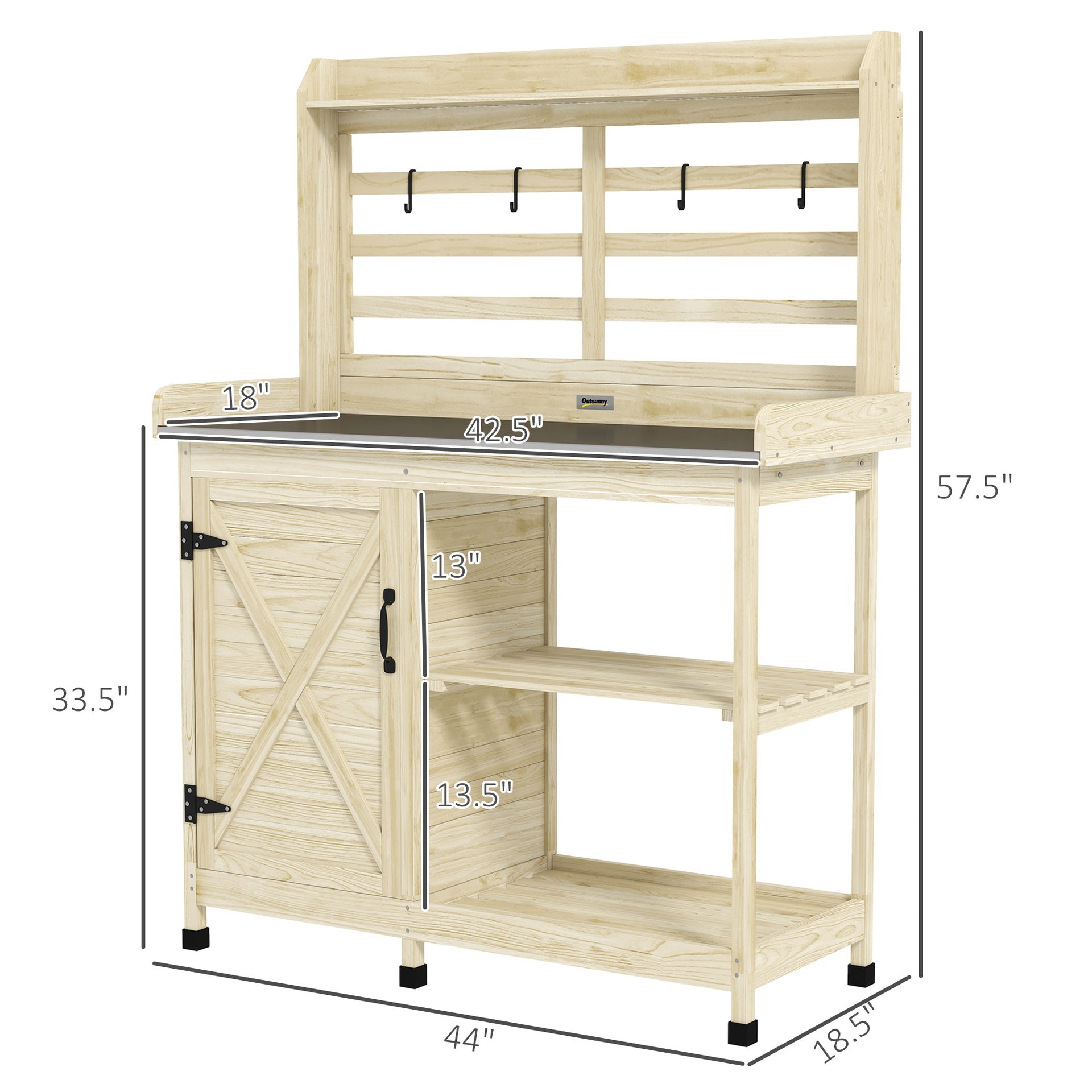 Outsunny Wooden Potting Bench with Storage, Sink, Water Tap for Backyard, Patio, Balcony, Natural