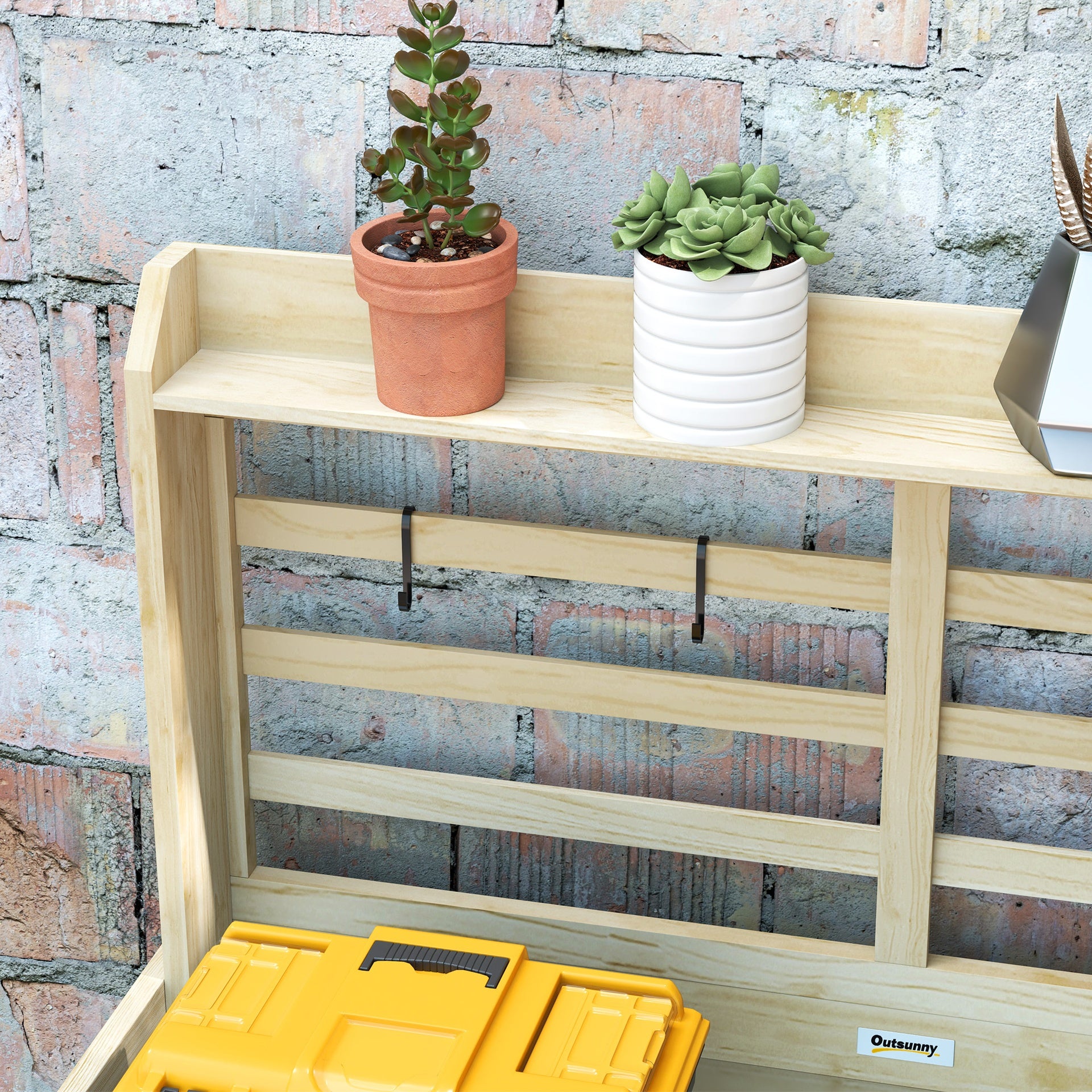 Outsunny Wooden Potting Bench with Storage, Sink, Water Tap for Backyard, Patio, Balcony, Natural