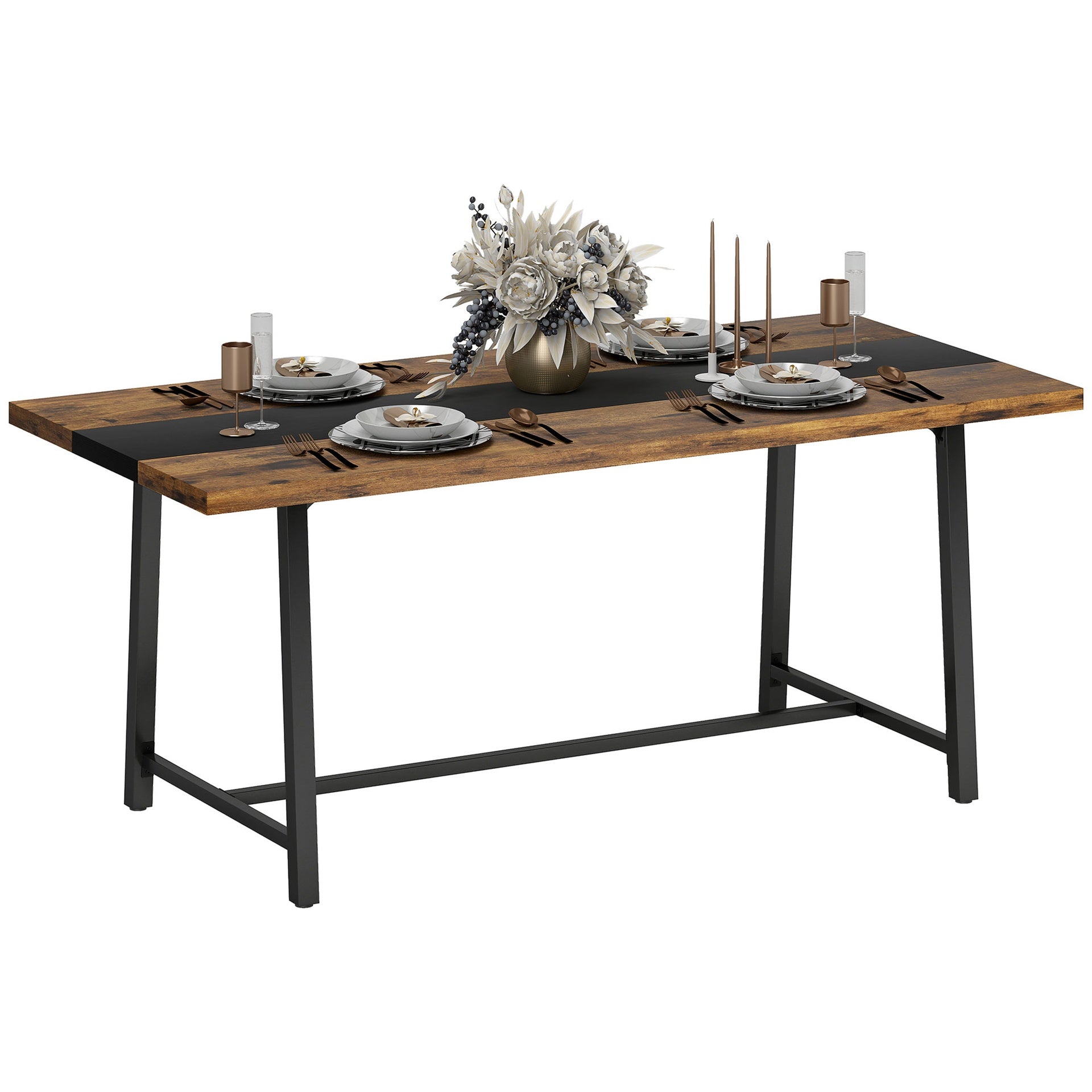 HOMCOM Industrial Kitchen Table for 8 People, 70.9" Long Dining Table with Large Tabletop and Steel Legs for Dining Room, Brown