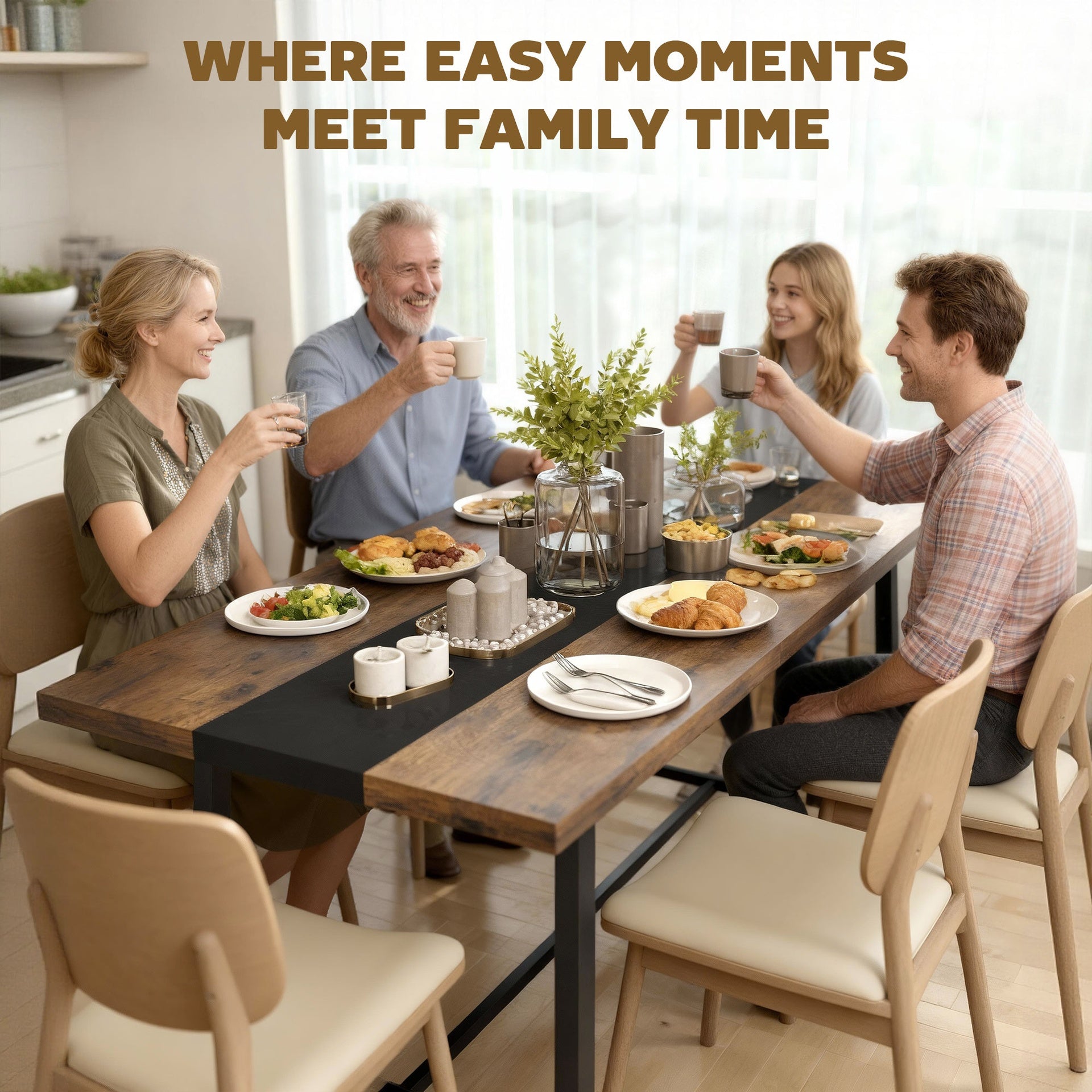 HOMCOM Industrial Kitchen Table for 8 People, 70.9" Long Dining Table with Large Tabletop and Steel Legs for Dining Room, Brown