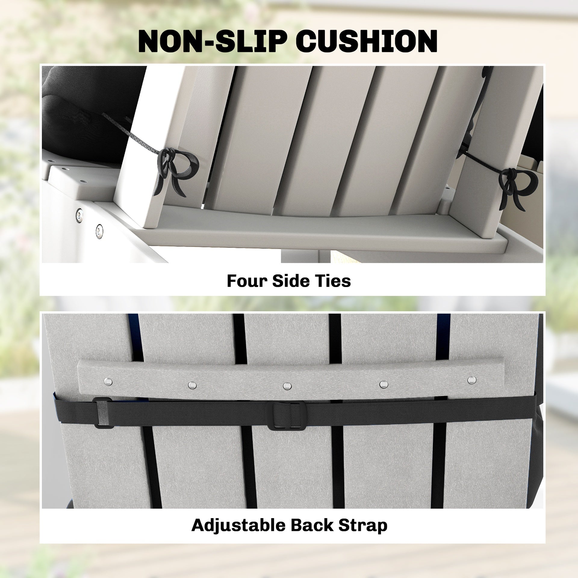 Outsunny Outdoor Adirondack Chair Cushions Set of 2, Tufted High Back Patio Chair Cushions, Black