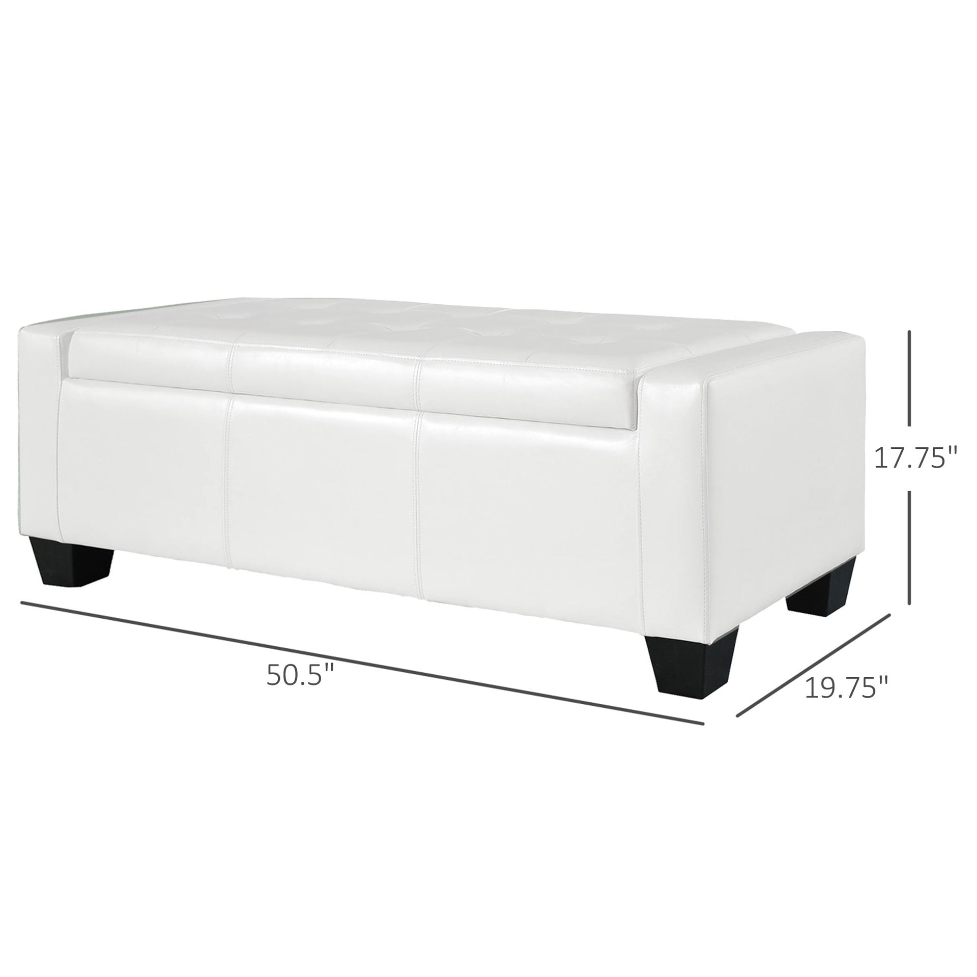 HOMCOM 50.5" Faux Leather Rectangular Tufted Storage Ottoman for Living Room, Entryway, or Bedroom, White